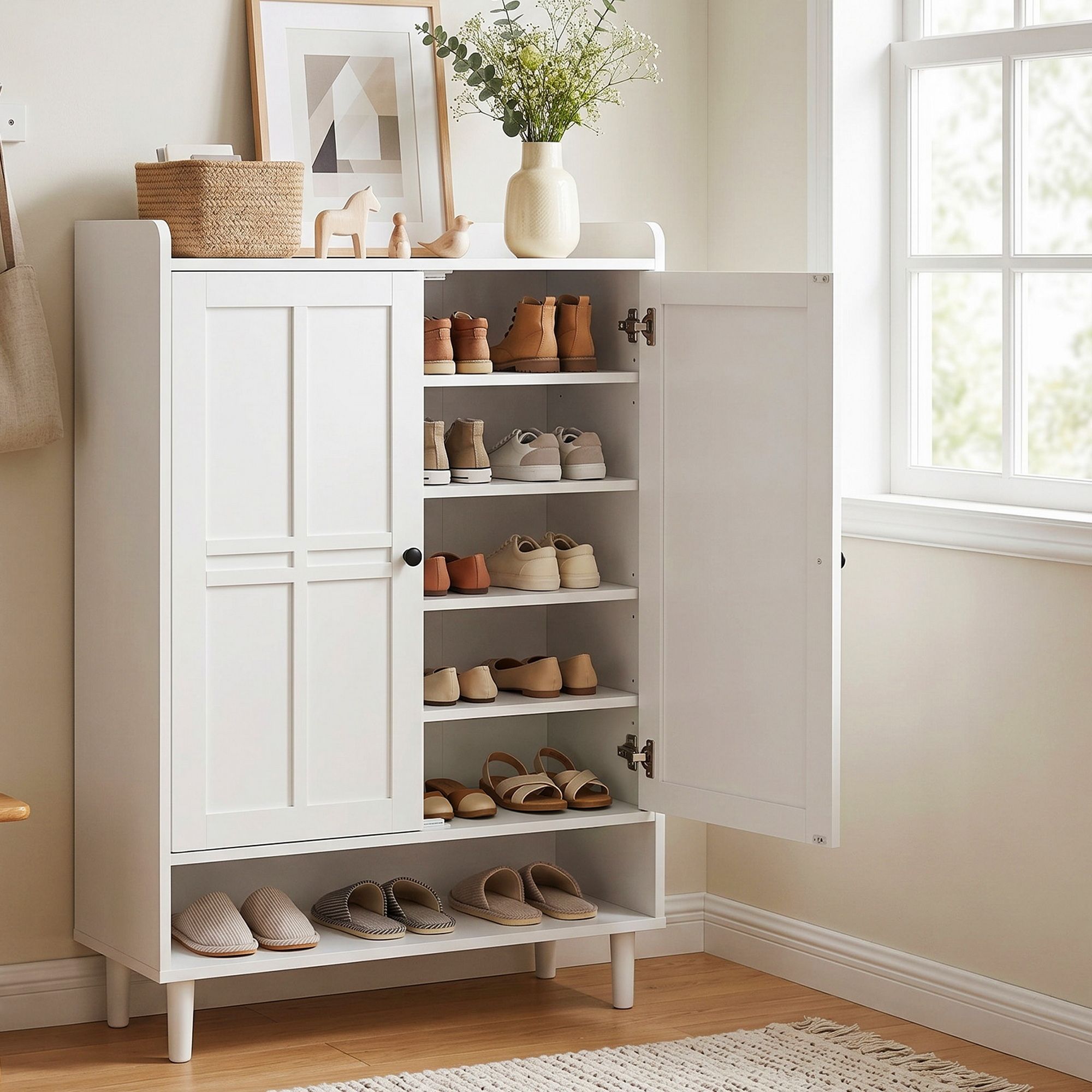 Artiss Shoe Rack Cabinet Storage Cupboard 3 Adjustable Shelves White - Image 1