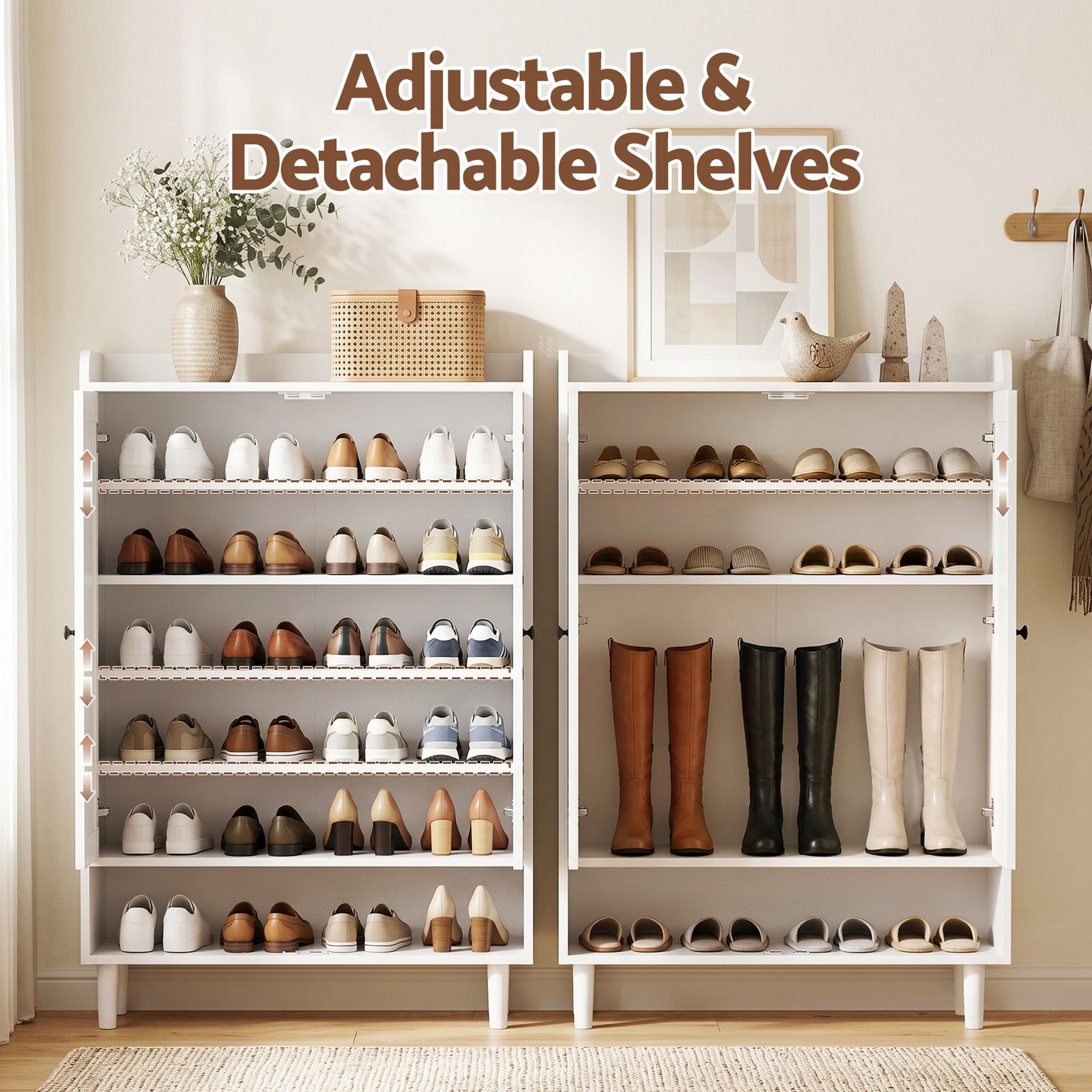 Artiss Shoe Rack Cabinet Storage Cupboard 3 Adjustable Shelves White - Image 6