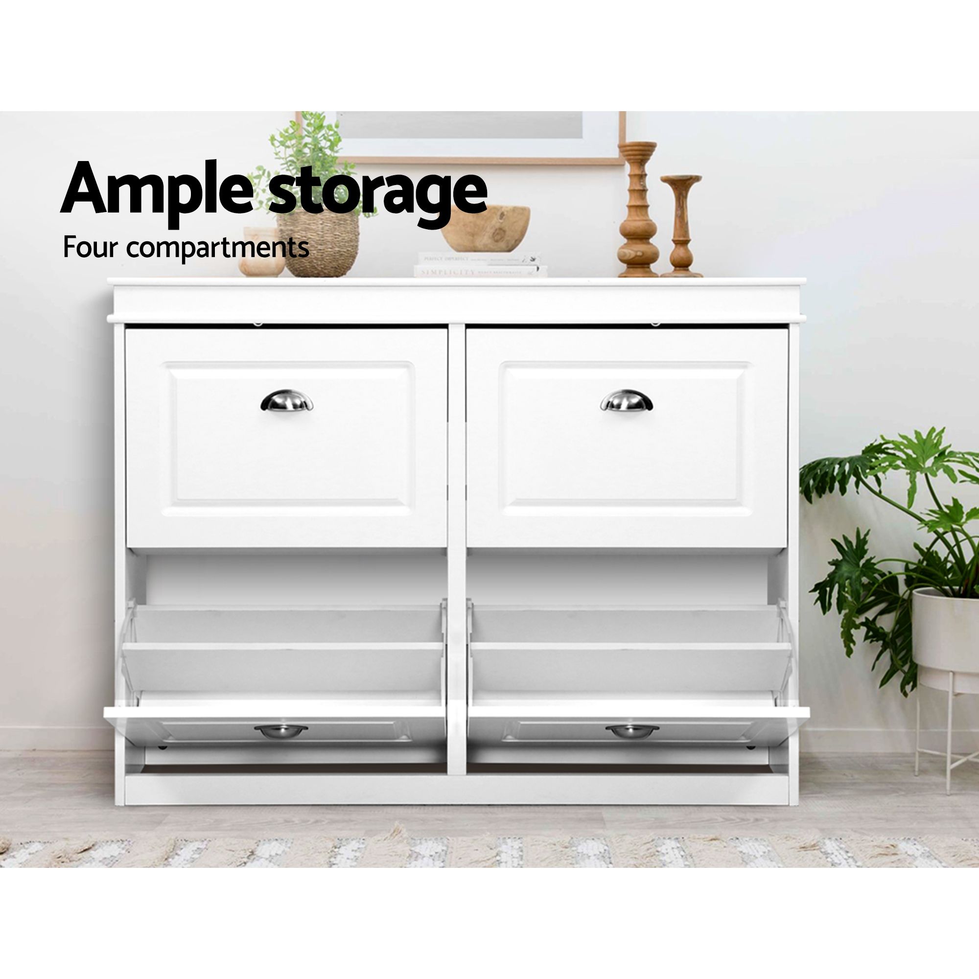 Artiss Shoe Cabinet Bench Set Flip Drawer Hallway Living Room White - Image 5