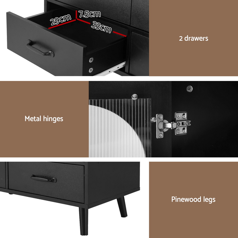 Artiss Buffet Sideboard Double Doors - Black - Image 7