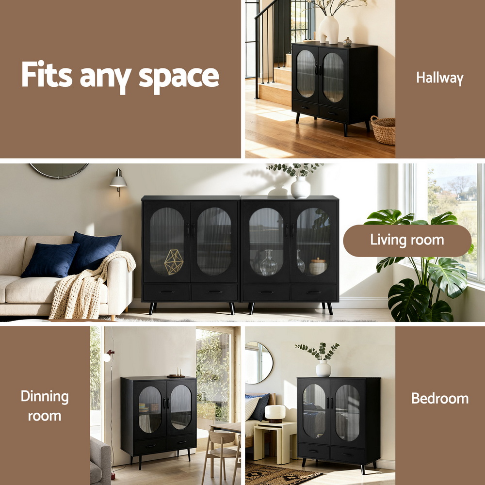 Artiss Buffet Sideboard Double Doors - Black - Image 8