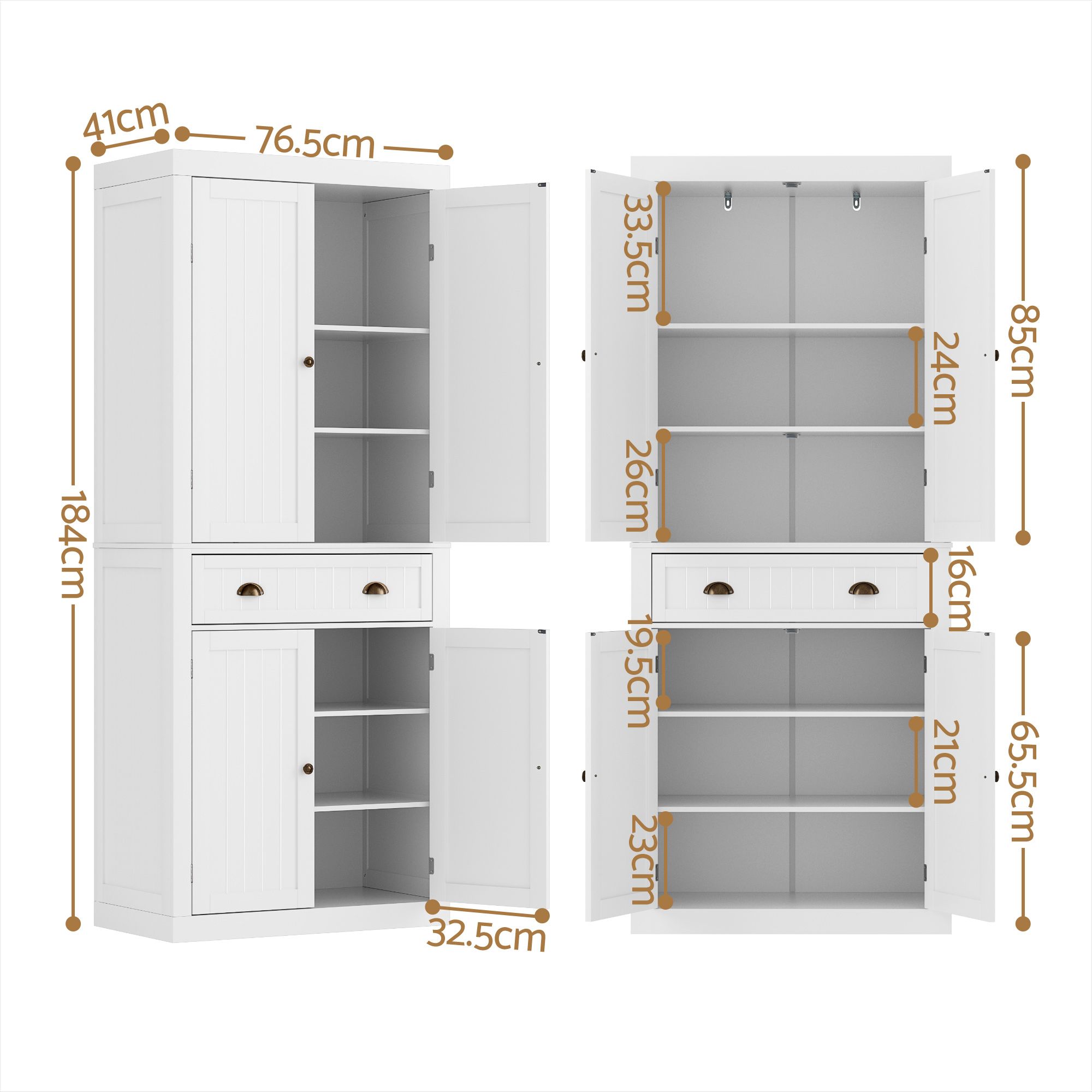 Artiss 2x Buffet Sideboard Cabinet 6-Tier Storage Pantry Cupboard Drawer White - Image 3