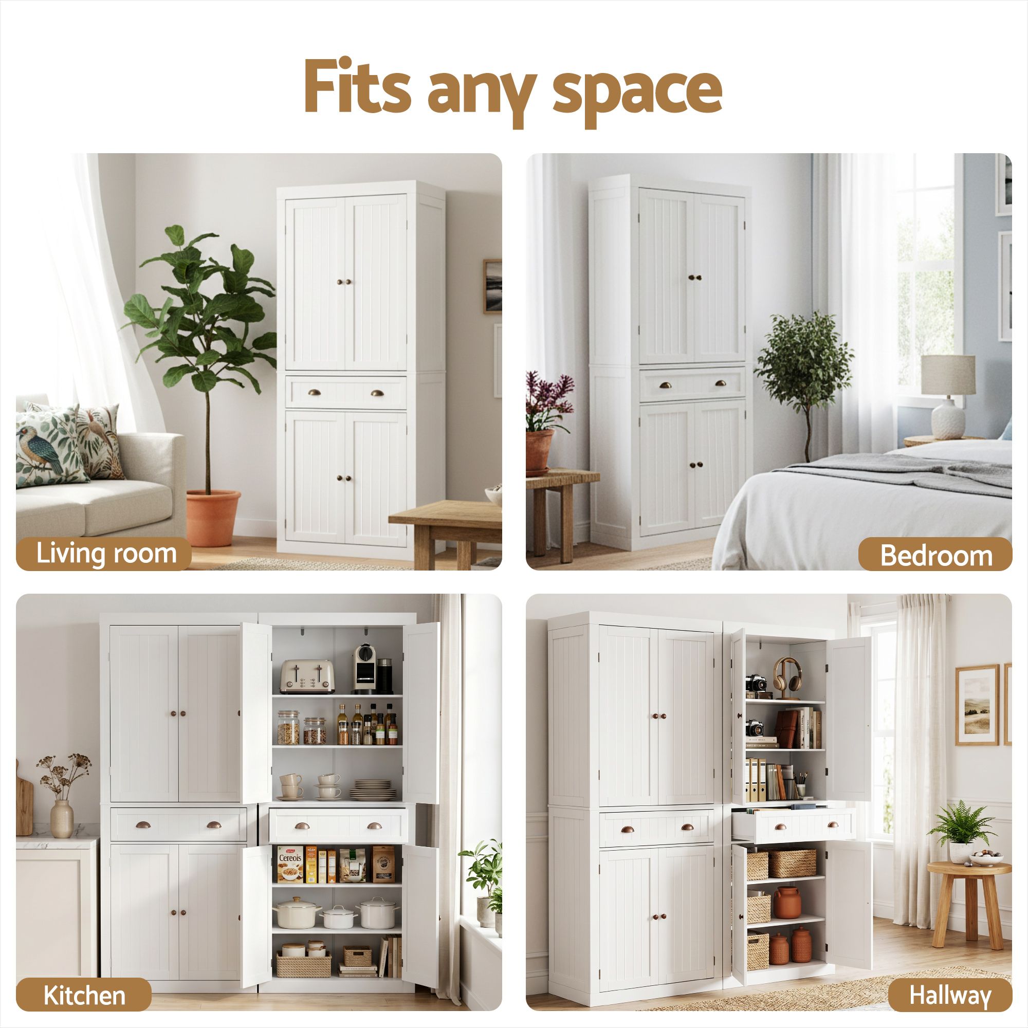 Artiss 2x Buffet Sideboard Cabinet 6-Tier Storage Pantry Cupboard Drawer White - Image 8