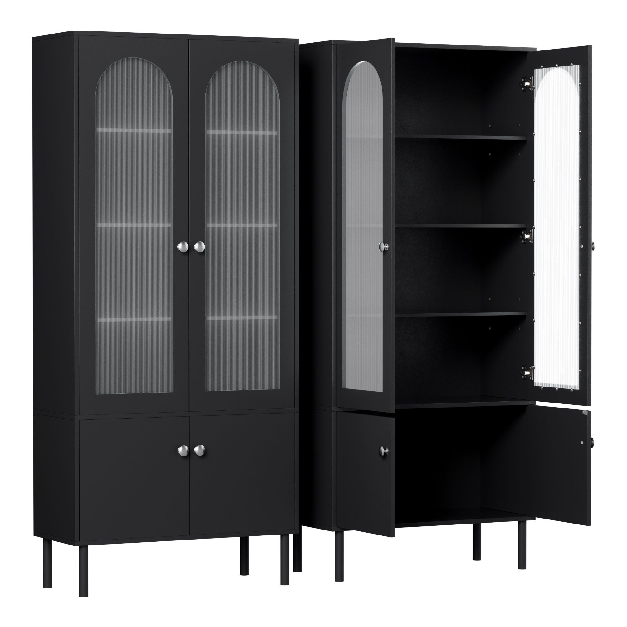 Artiss 2x Buffet Sideboard Cabinet Pantry 5-Tier Storage Cupboard Fluted Black - Image 1