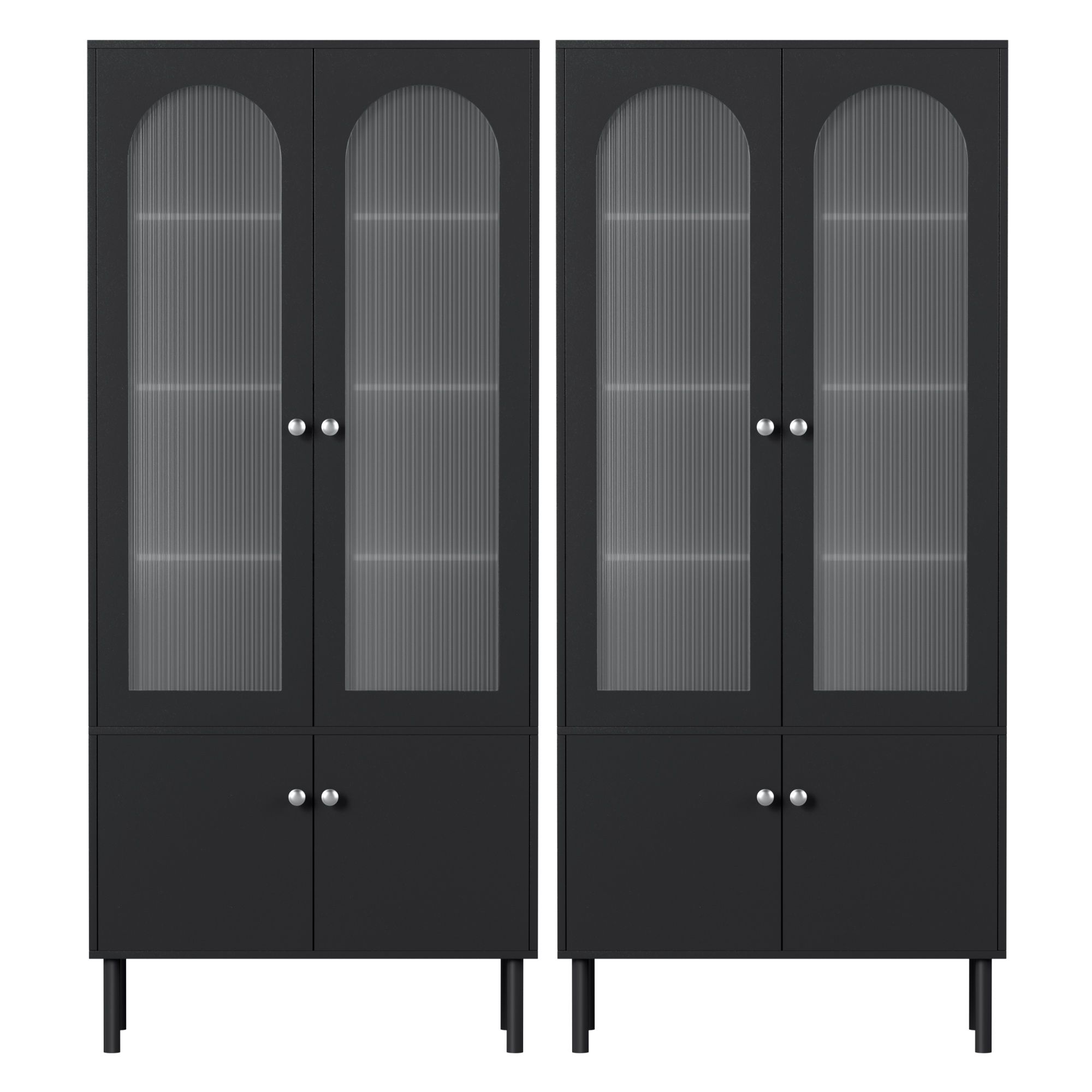 Artiss 2x Buffet Sideboard Cabinet Pantry 5-Tier Storage Cupboard Fluted Black - Image 4