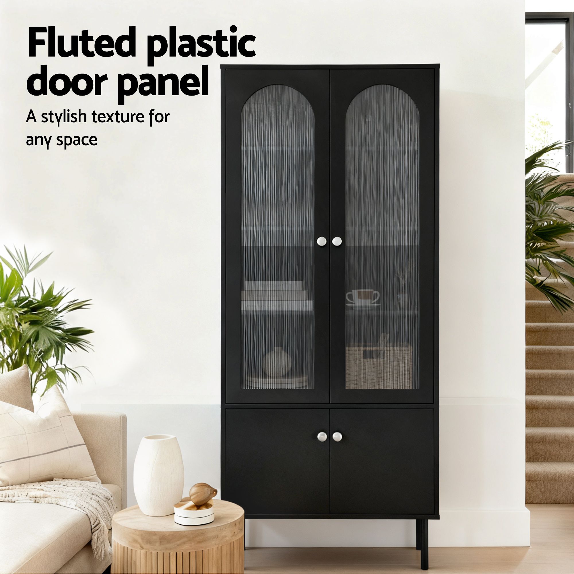 Artiss 2x Buffet Sideboard Cabinet Pantry 5-Tier Storage Cupboard Fluted Black - Image 6