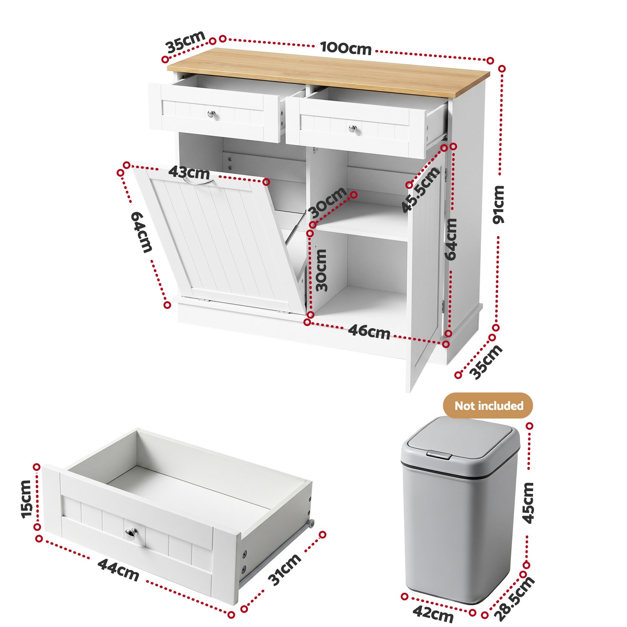 Artiss Buffet Sideboard Cabinet Kitchen Tilt Out Bin Holder Storage Cupboard - Image 3