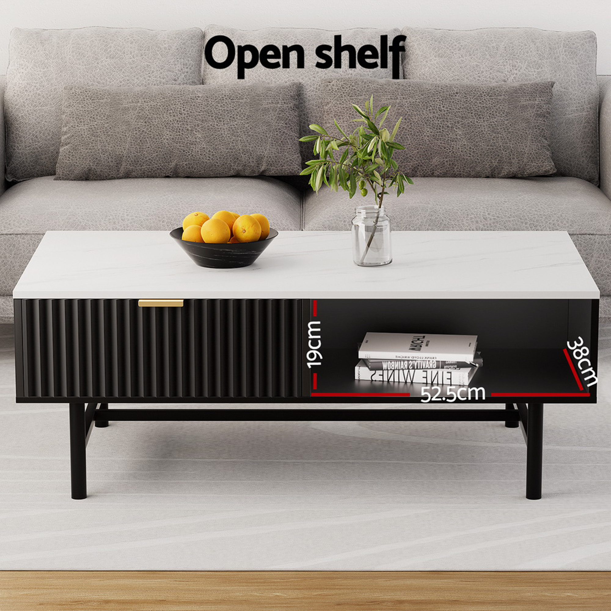 Artiss TV Unit & Coffee Table Set Storage Shelf Black - Image 5