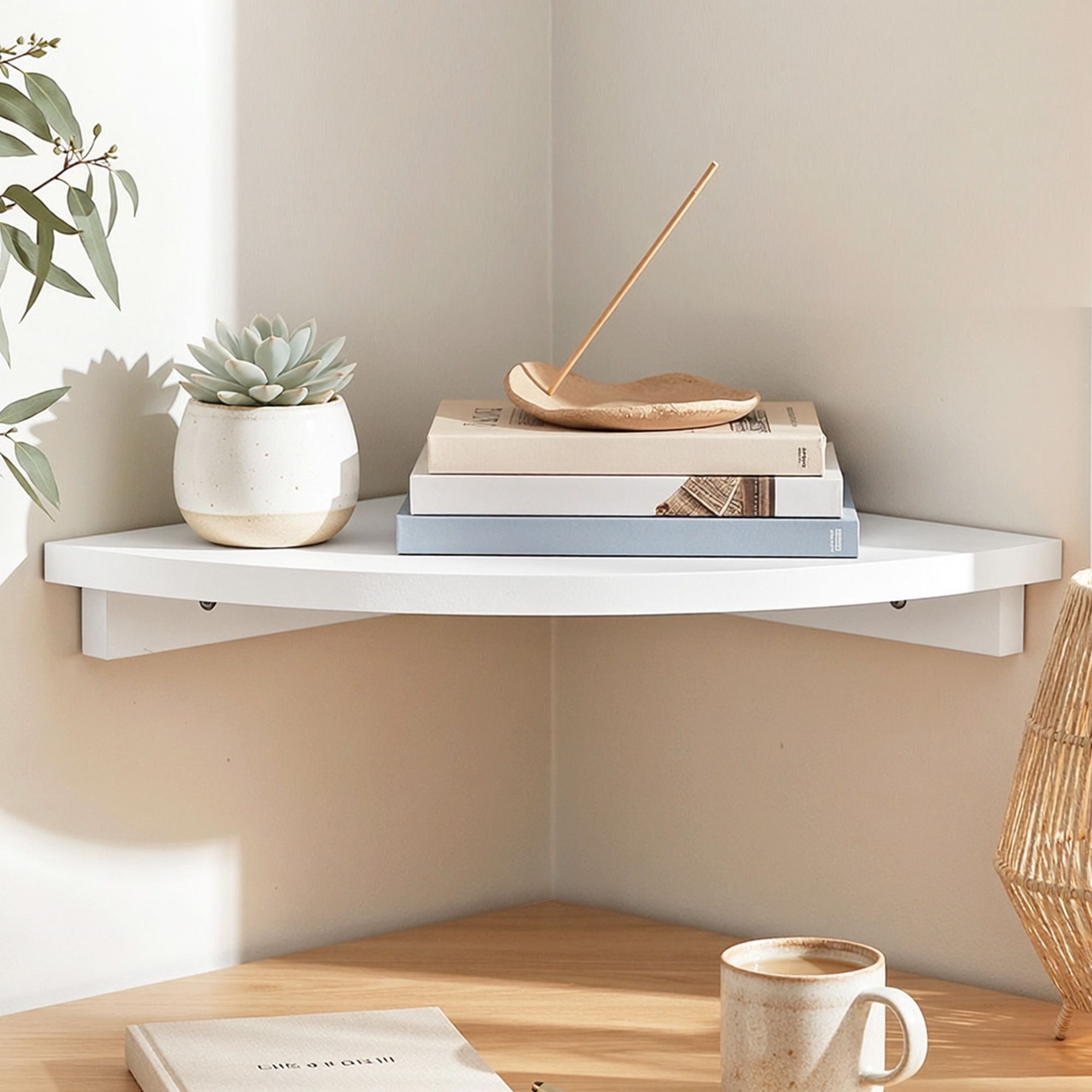 Artiss Corner Floating Wall Shelf Wall Mounted Display Rack Round Edge White 1pc - Image 1