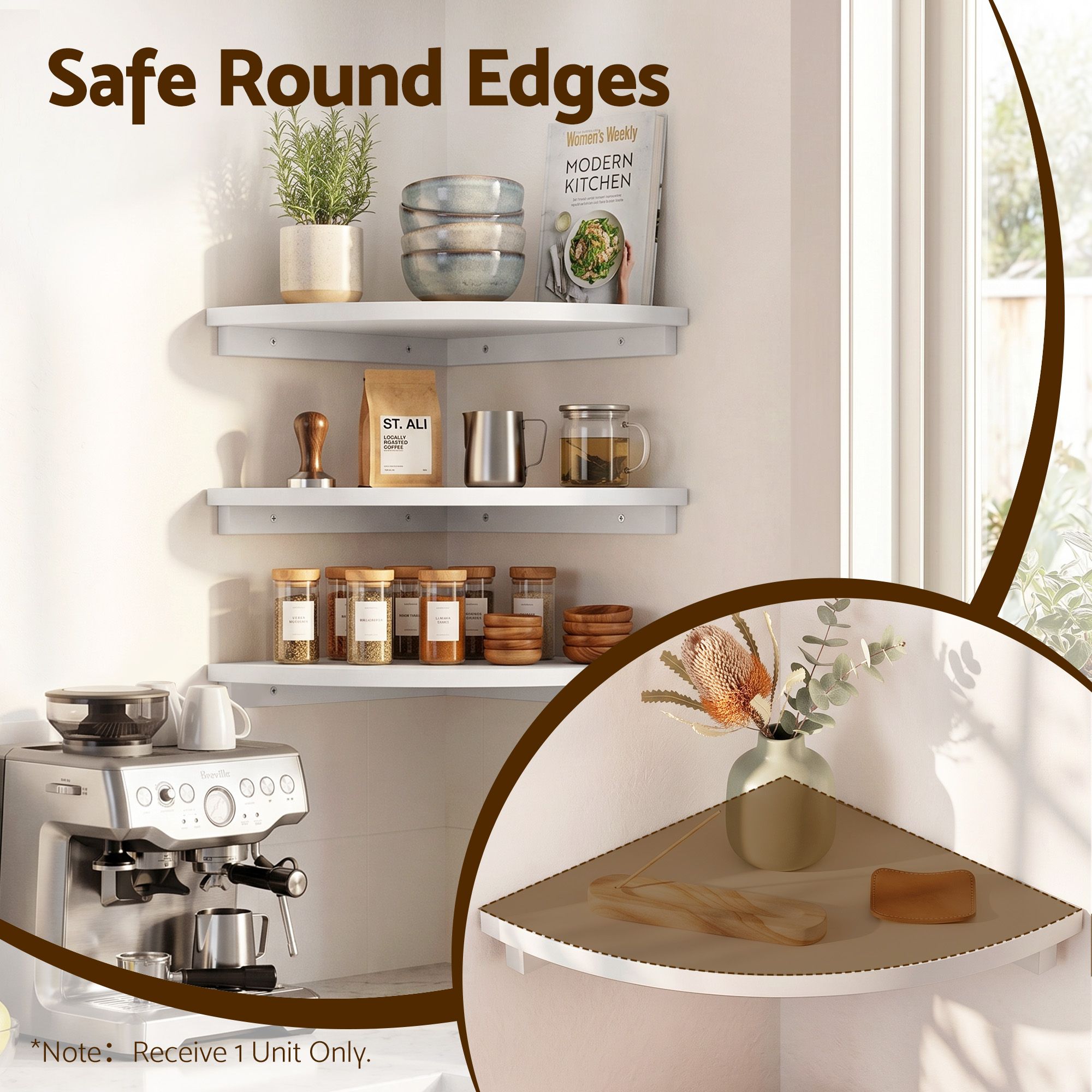 Artiss Corner Floating Wall Shelf Wall Mounted Display Rack Round Edge White 1pc - Image 6