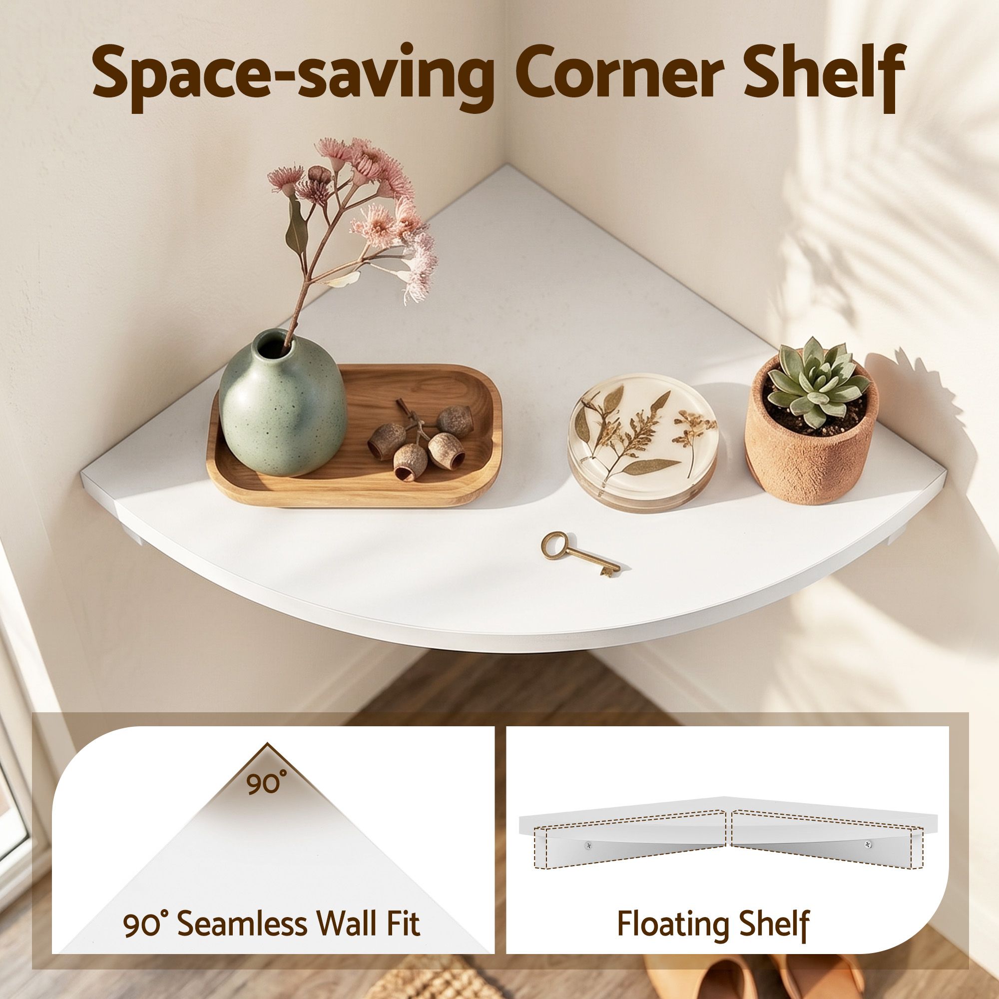 Artiss Corner Floating Wall Shelf Wall Mounted Display Rack Round Edge White 1pc - Image 8