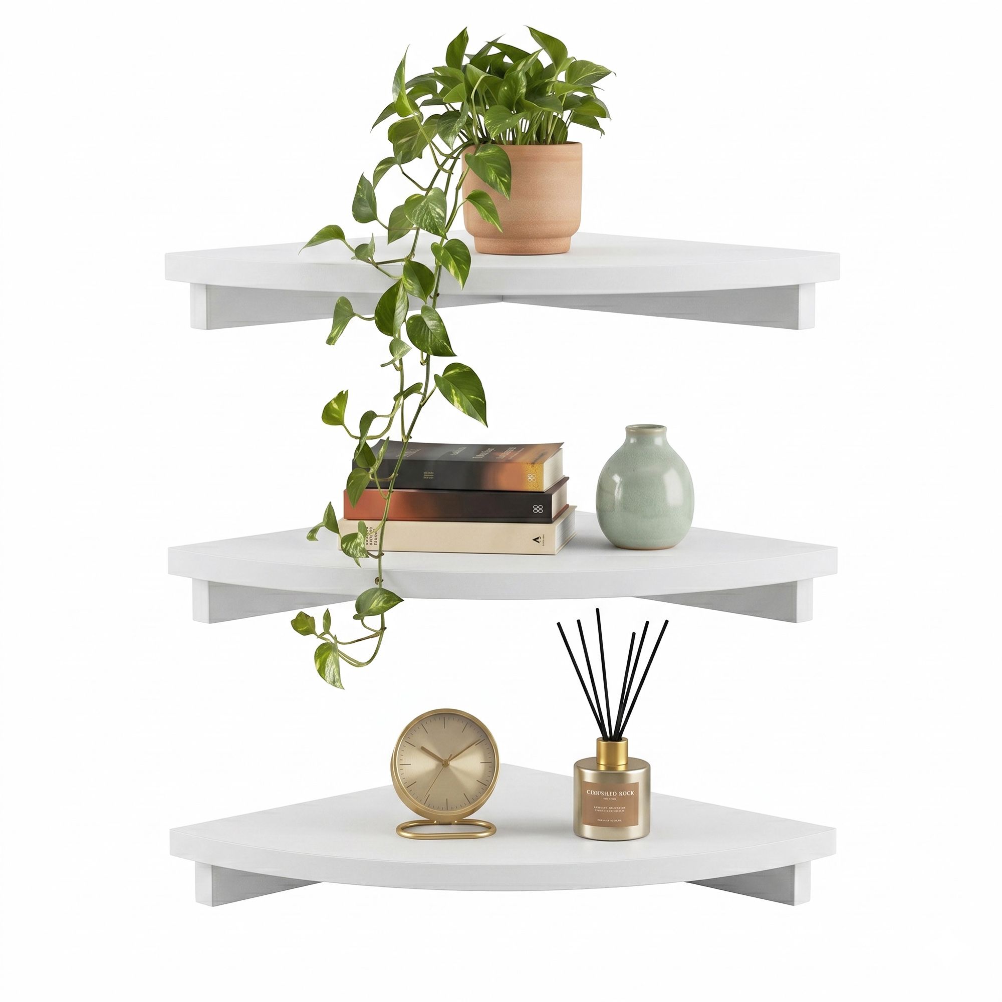Artiss 3pc Corner Floating Wall Shelf Wall Mounted Display Rack Round Edge White - Image 2