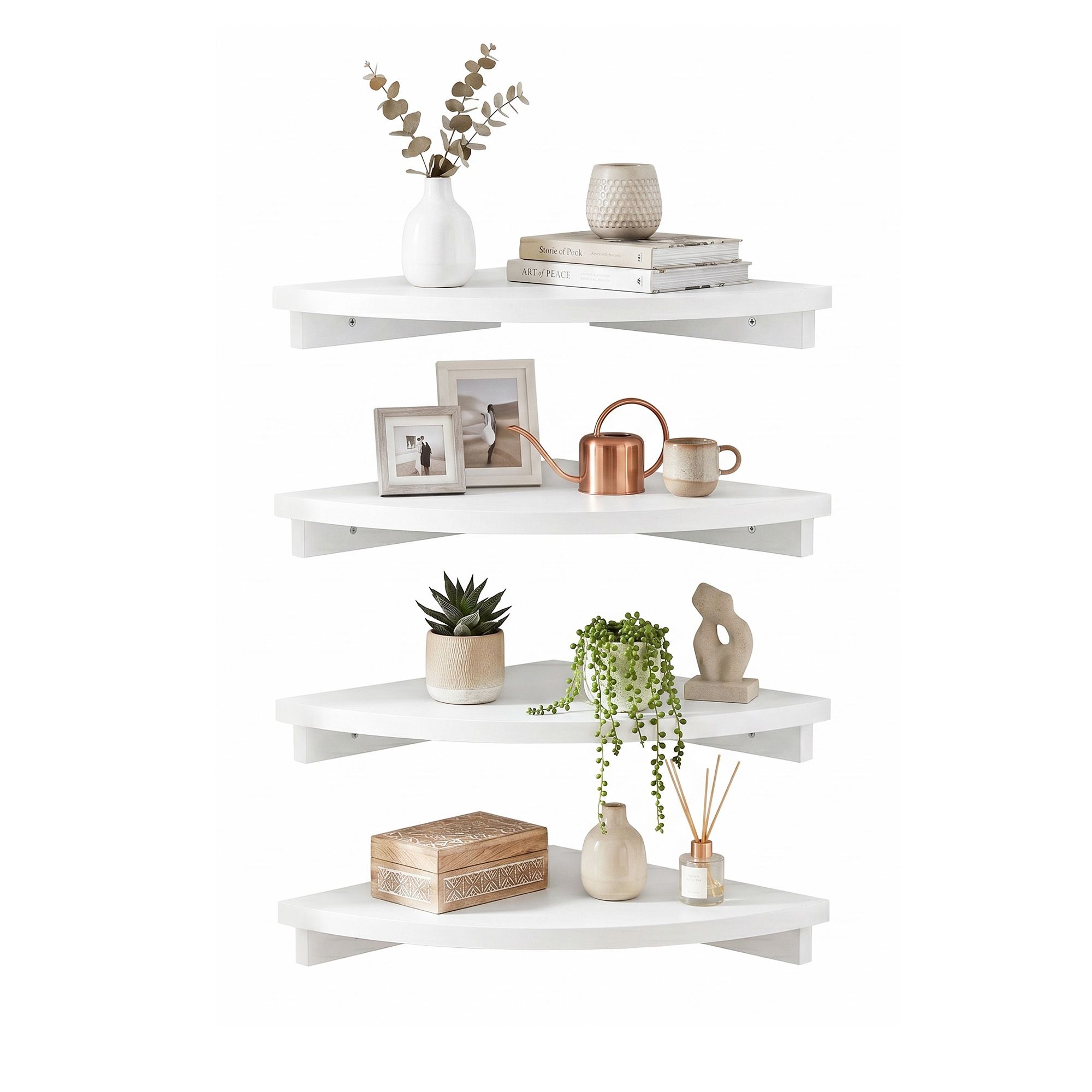 Artiss 4pc Corner Floating Wall Shelf Wall Mounted Display Rack Round Edge White - Image 2