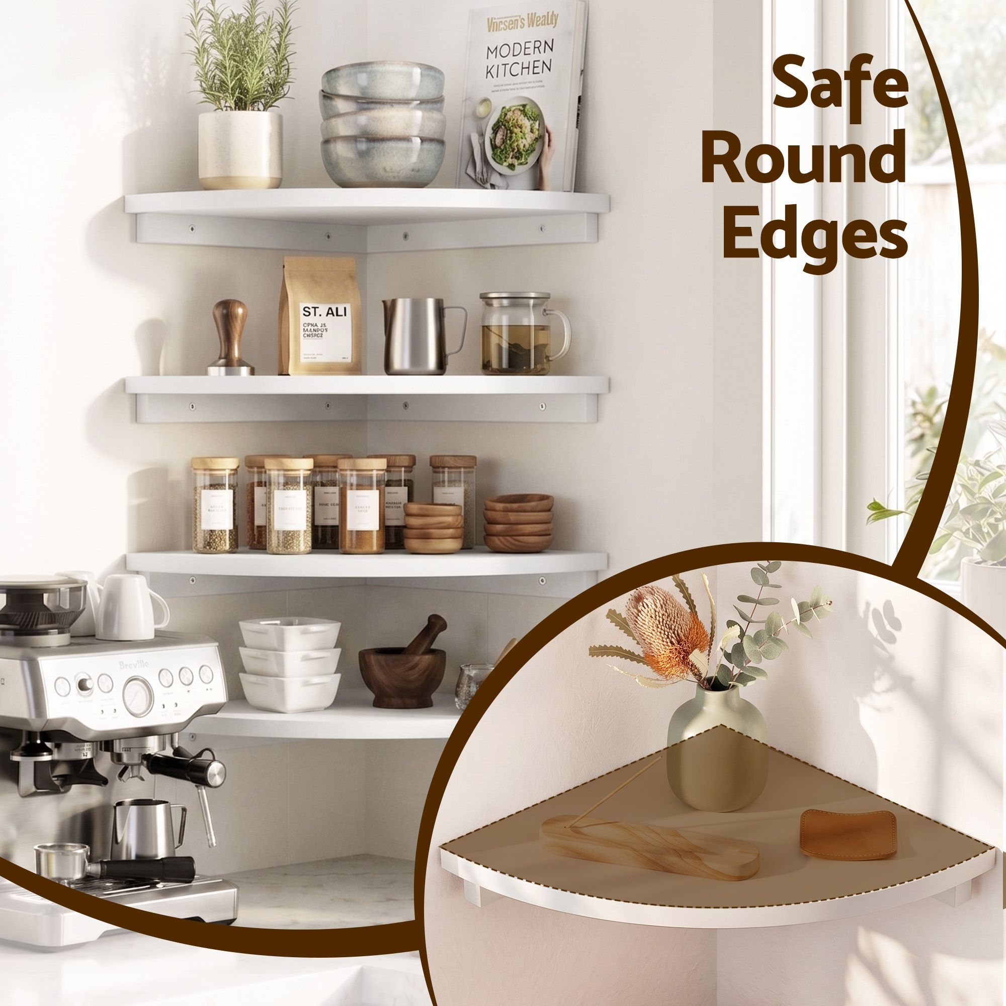Artiss 4pc Corner Floating Wall Shelf Wall Mounted Display Rack Round Edge White - Image 5