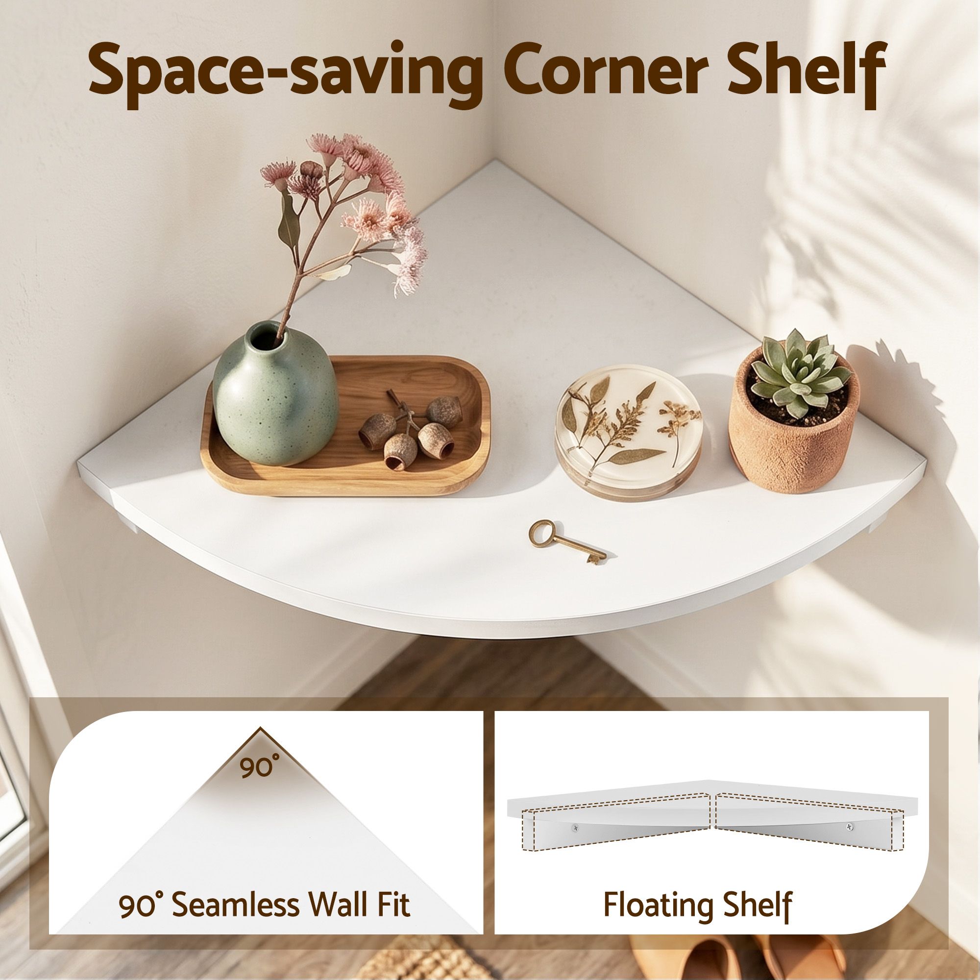 Artiss 4pc Corner Floating Wall Shelf Wall Mounted Display Rack Round Edge White - Image 7