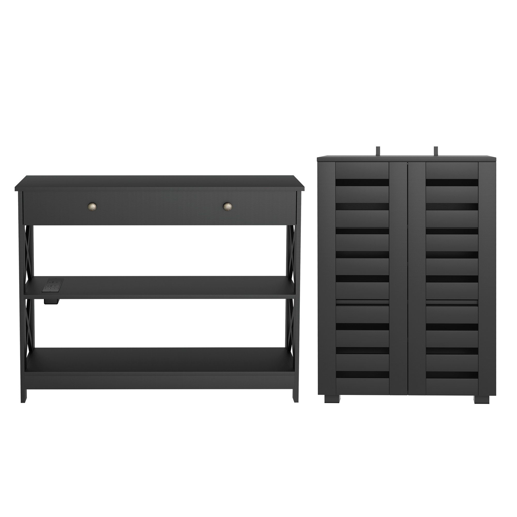 Artiss Shoe Rack Cabinet & Console Table Set Storage Shelf Black - Image 4