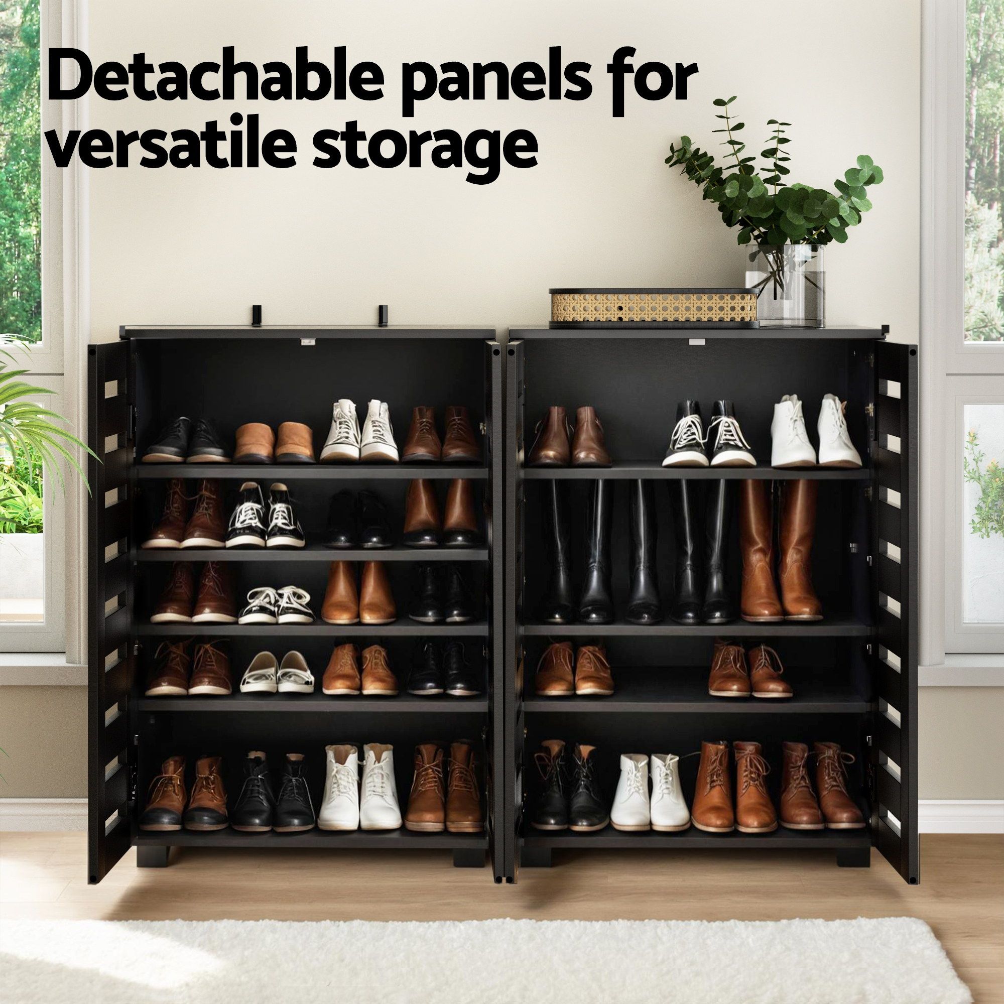 Artiss Shoe Rack Cabinet & Console Table Set Storage Shelf Black - Image 5
