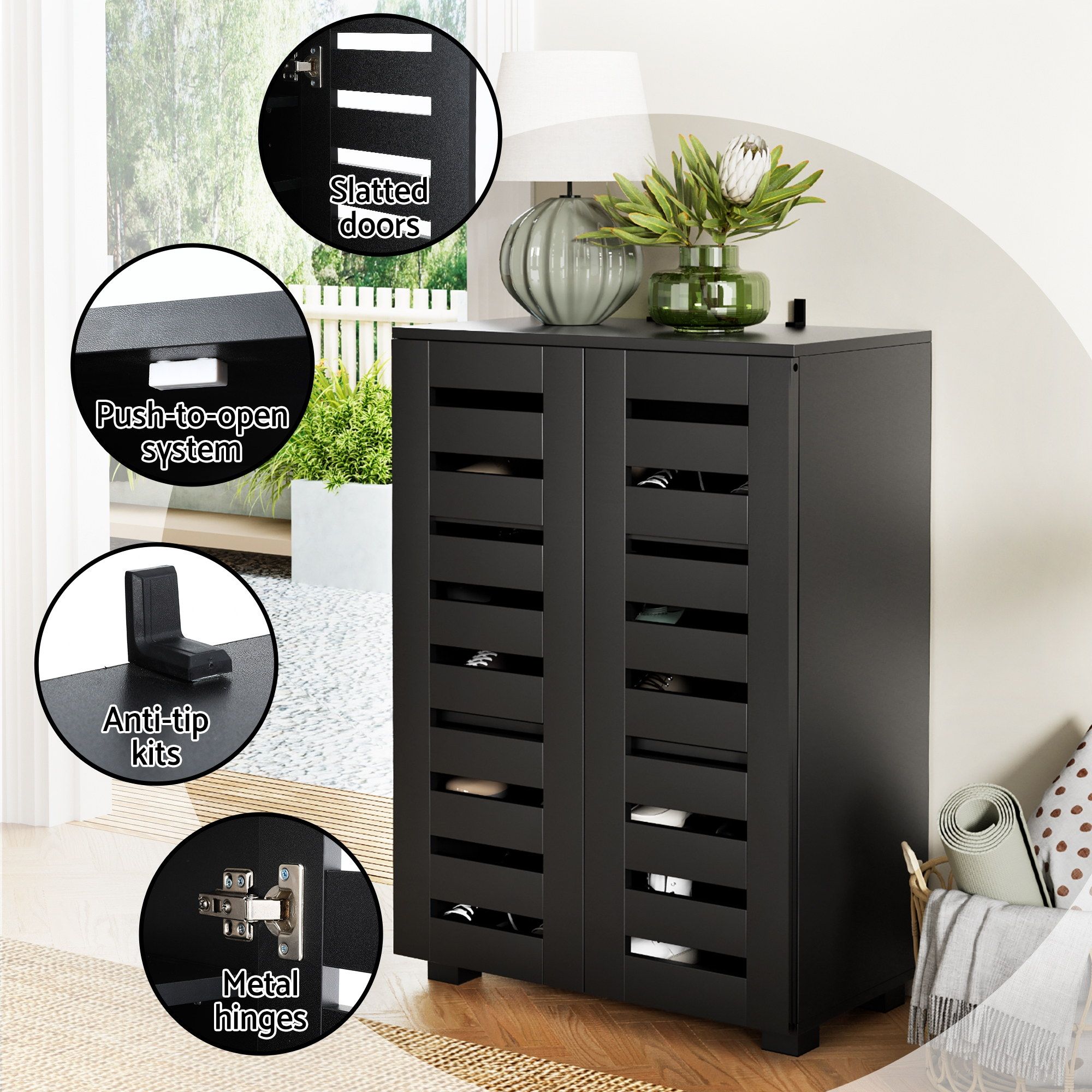 Artiss Shoe Rack Cabinet & Console Table Set Storage Shelf Black - Image 7