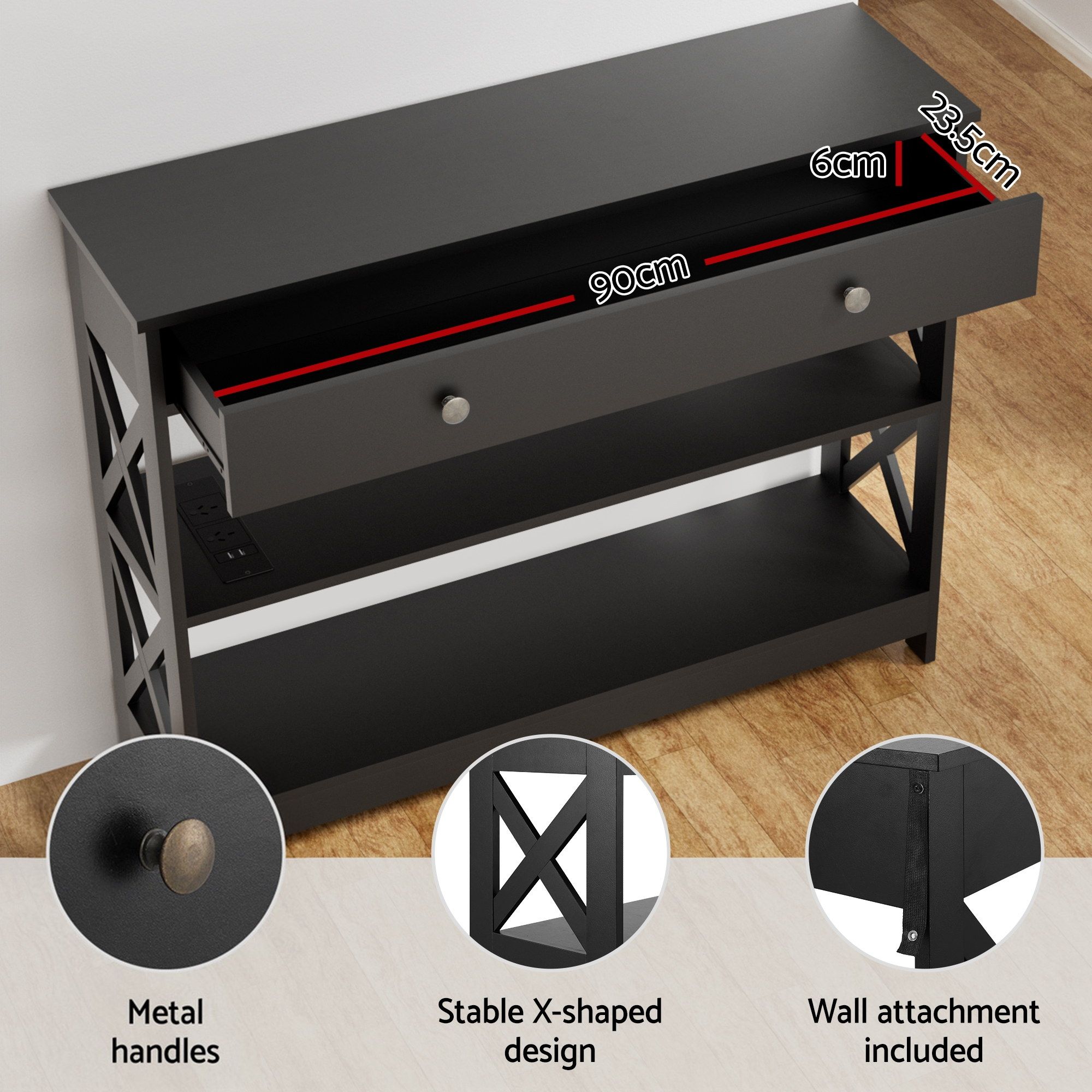 Artiss Shoe Rack Cabinet & Console Table Set Storage Shelf Black - Image 8