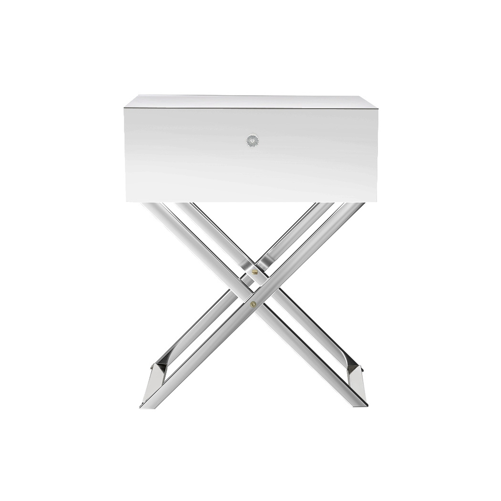 Artiss Mirrored Bedside Table Drawers Side Table Storage Nightstand Silver MOCO - Image 3