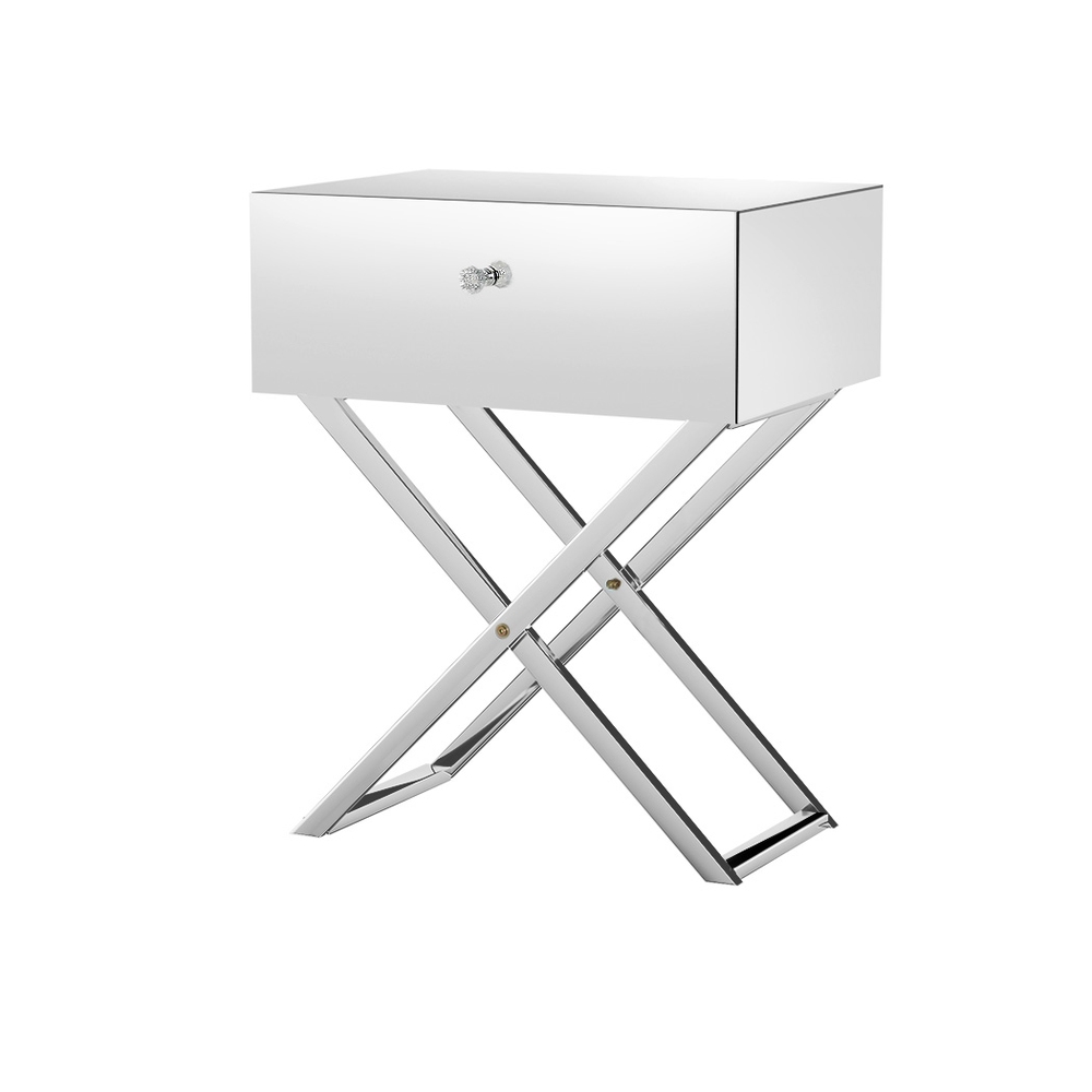 Artiss Mirrored Bedside Table Drawers Side Table Storage Nightstand Silver MOCO - Image 7