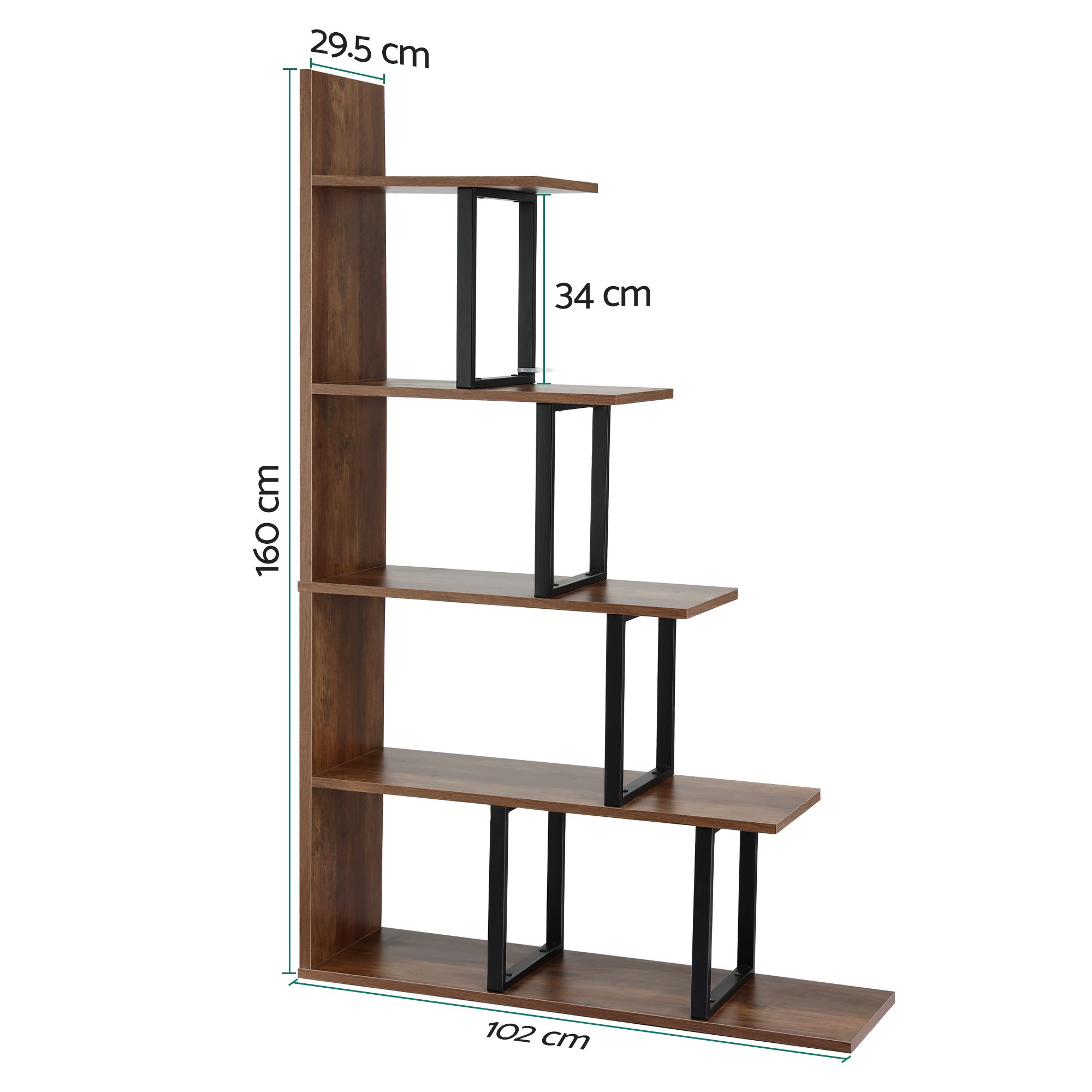 Artiss 5 Tiers Bookshelf Ladder Corner Shelf Bookcase Walnut - Image 3