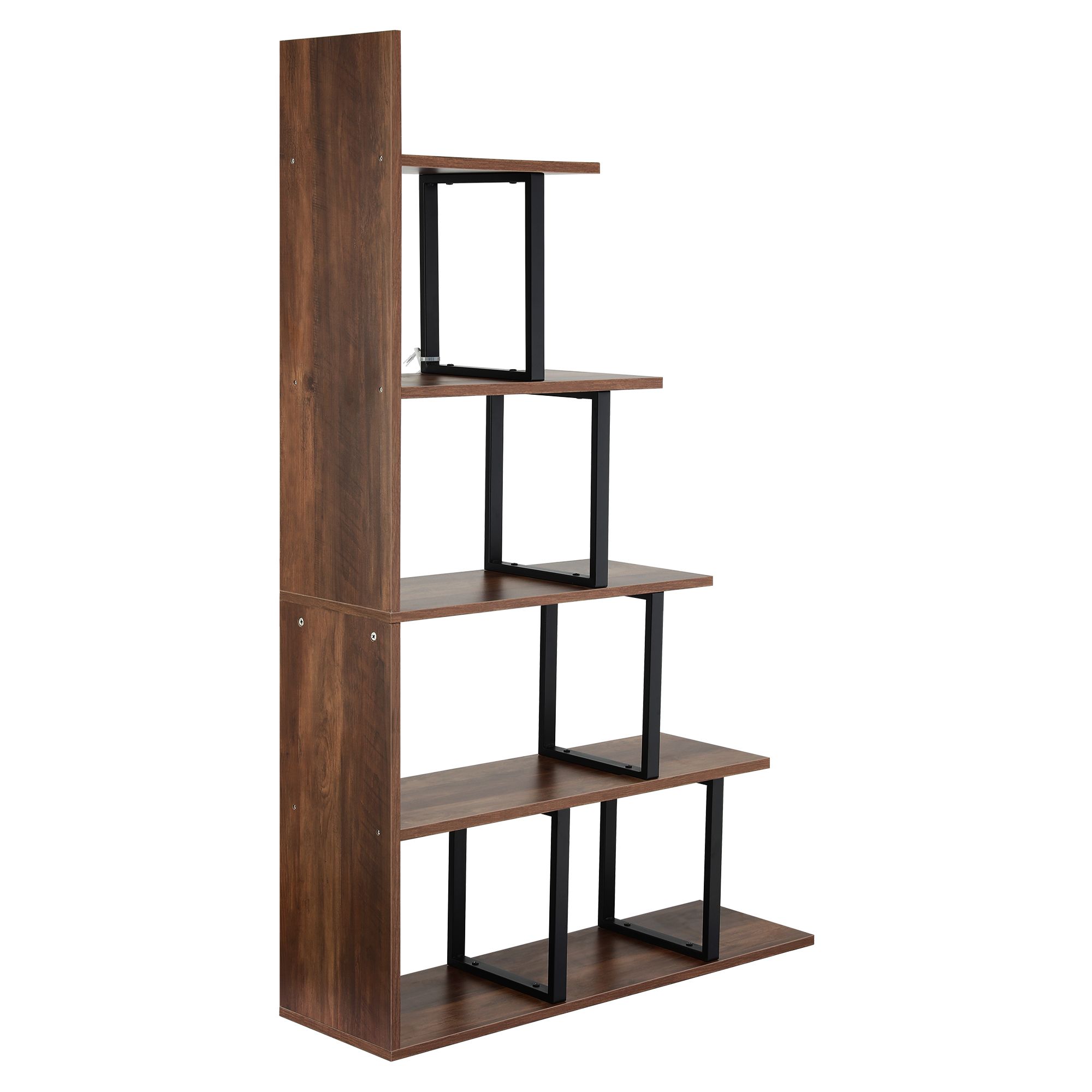Artiss 5 Tiers Bookshelf Ladder Corner Shelf Bookcase Walnut - Image 4