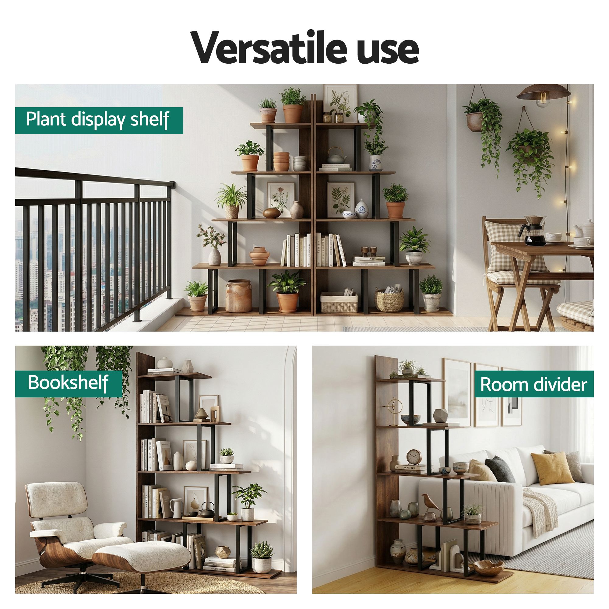 Artiss 5 Tiers Bookshelf Ladder Corner Shelf Bookcase Walnut - Image 8