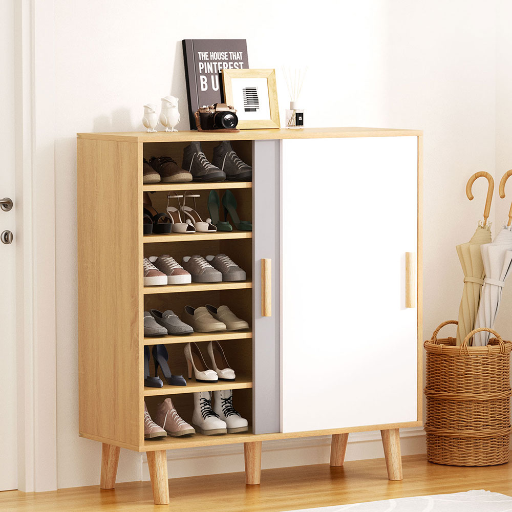 Artiss Shoe Cabinet 30 Pairs Sliding Doors - Image 1