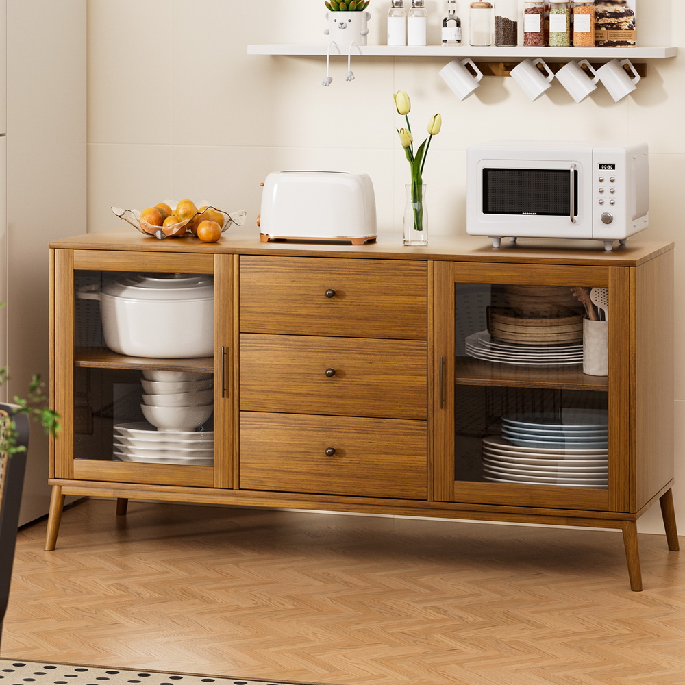 Artiss Buffet Sideboard Glass Doors - Oak - Image 1