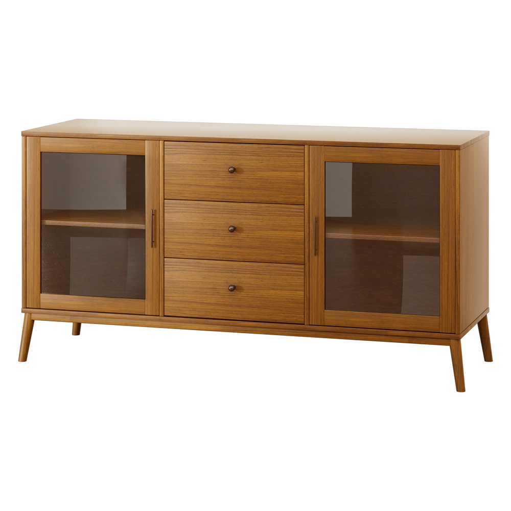 Artiss Buffet Sideboard Glass Doors - Oak - Image 3