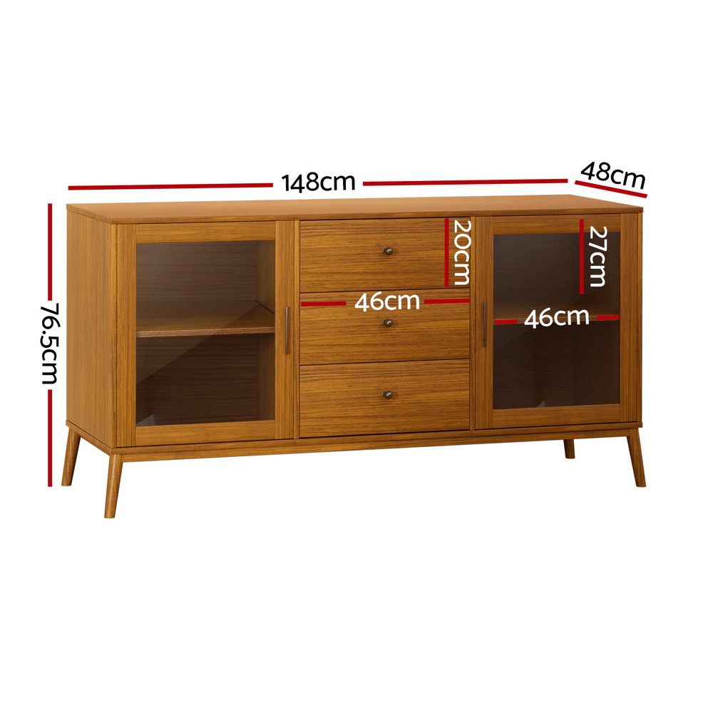 Artiss Buffet Sideboard Glass Doors - Oak - Image 4