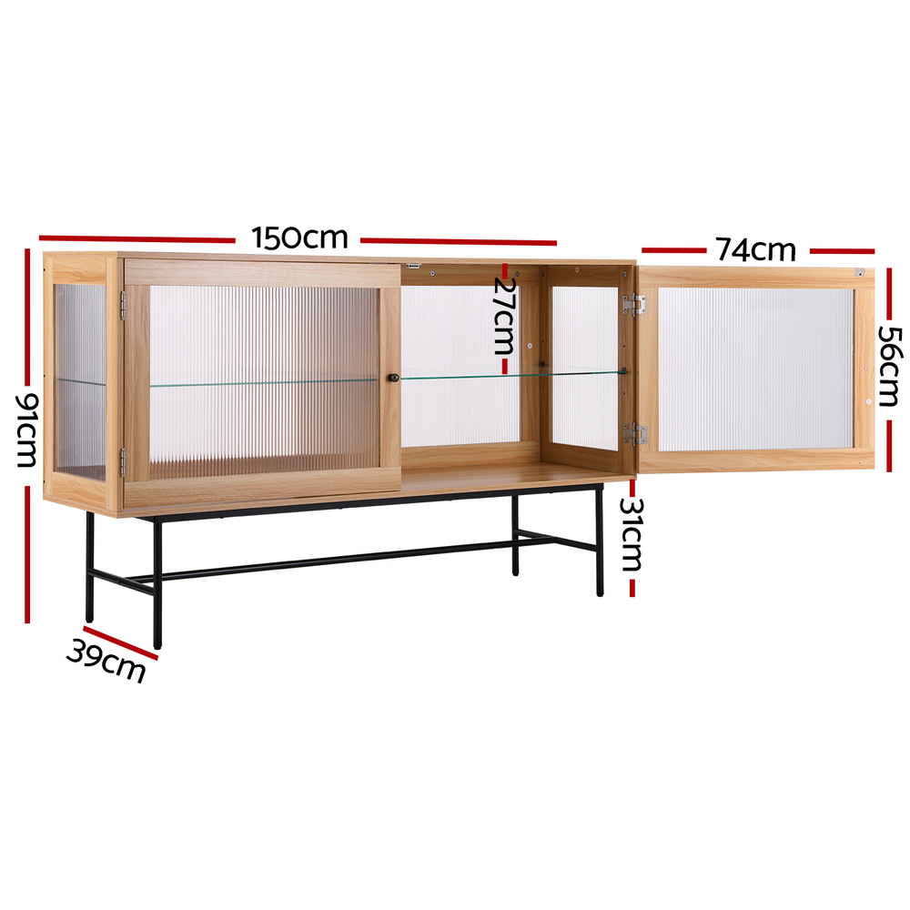 Artiss Buffet Sideboard Double Doors - Oak - Image 4