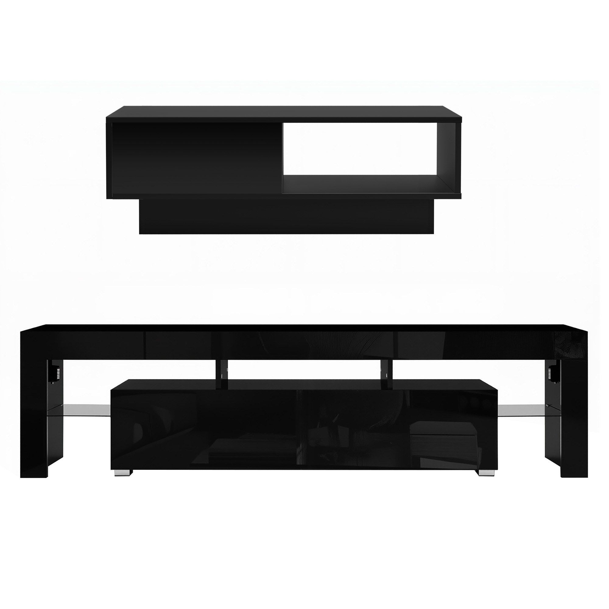 Artiss LED TV Unit & Coffee Table Set Storage Cabinet Black - Image 4