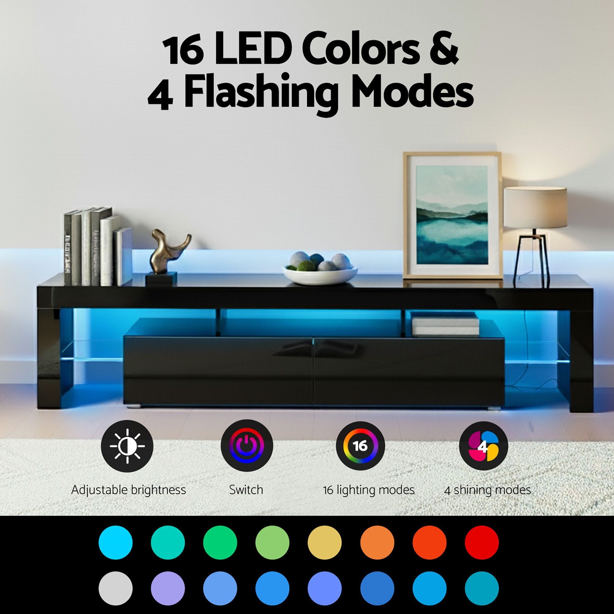Artiss LED TV Unit & Coffee Table Set Storage Cabinet Black - Image 5