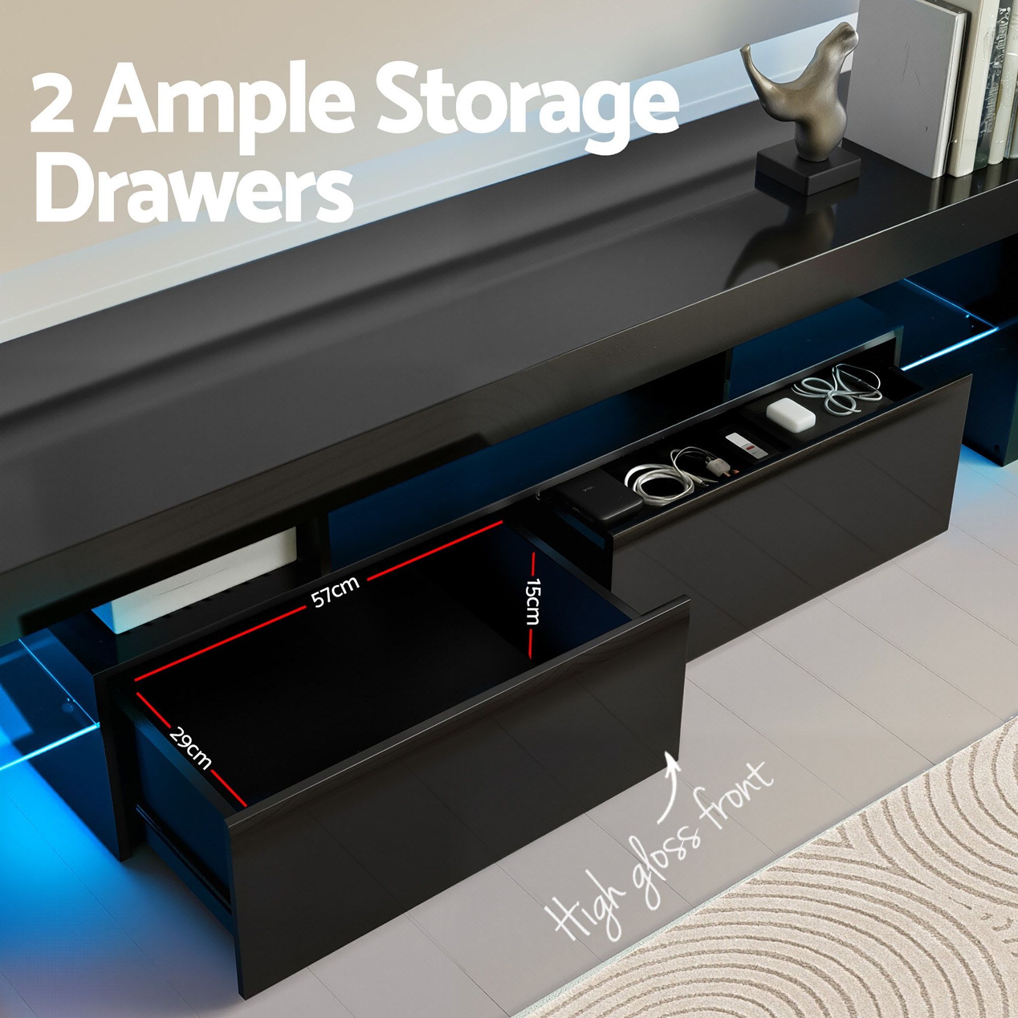 Artiss LED TV Unit & Coffee Table Set Storage Cabinet Black - Image 7