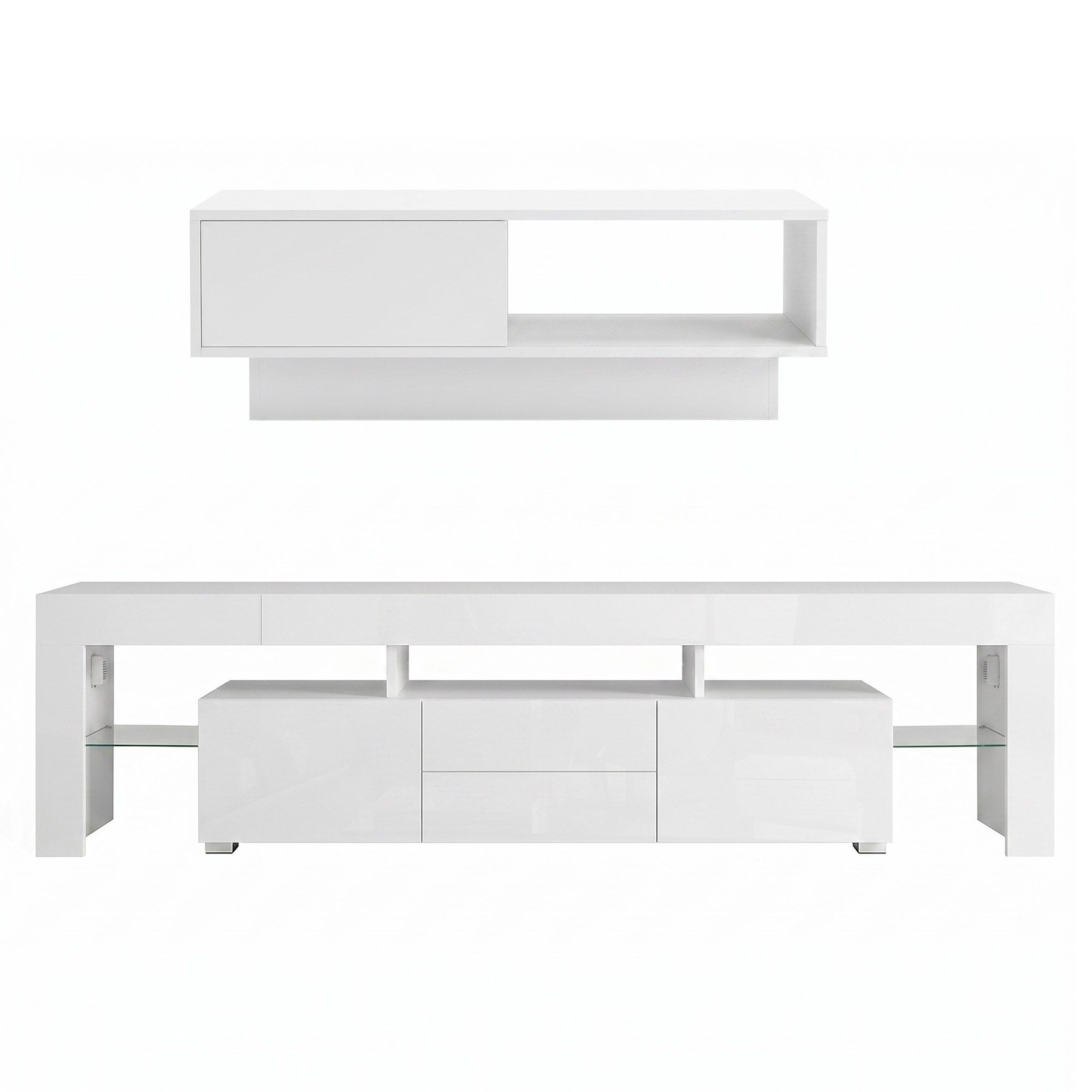 Artiss LED TV Unit & Coffee Table Set Storage Cabinet White - Image 4