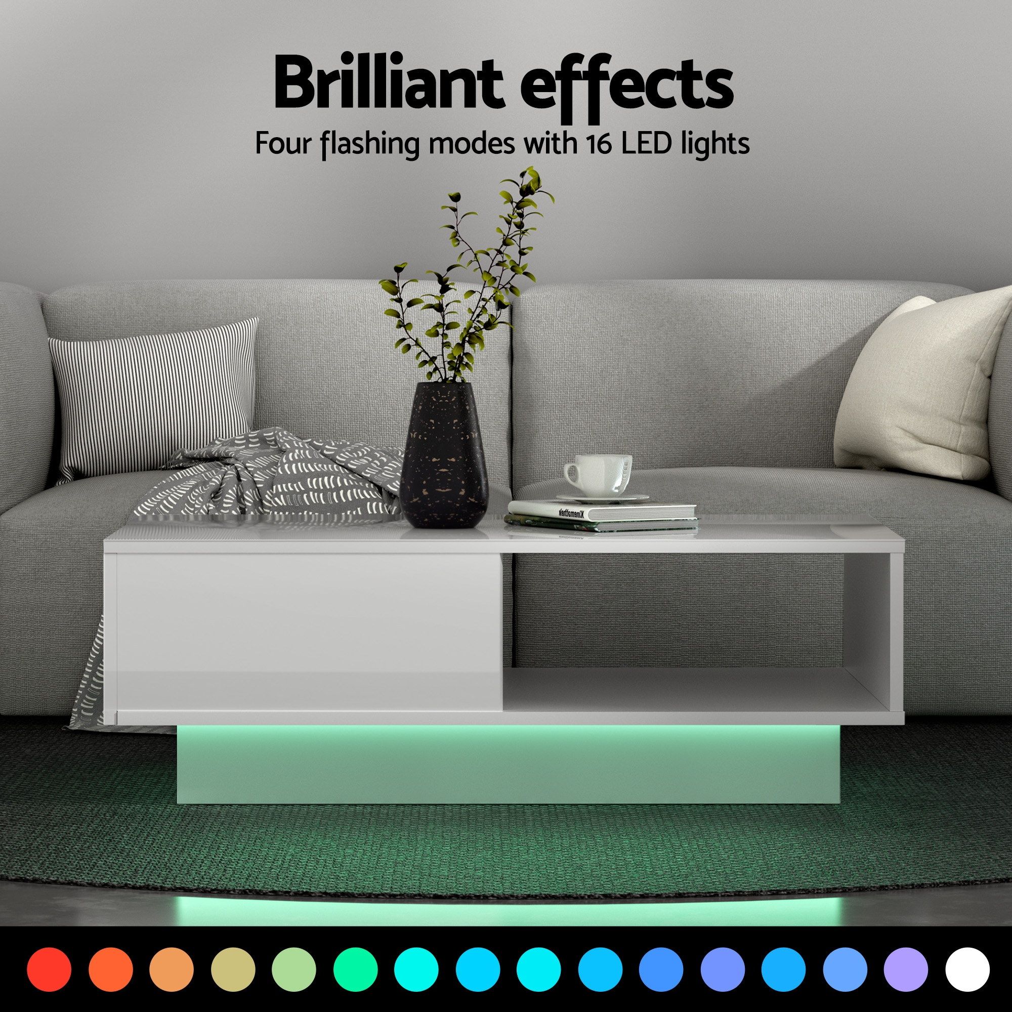 Artiss LED TV Unit & Coffee Table Set Storage Cabinet White - Image 6