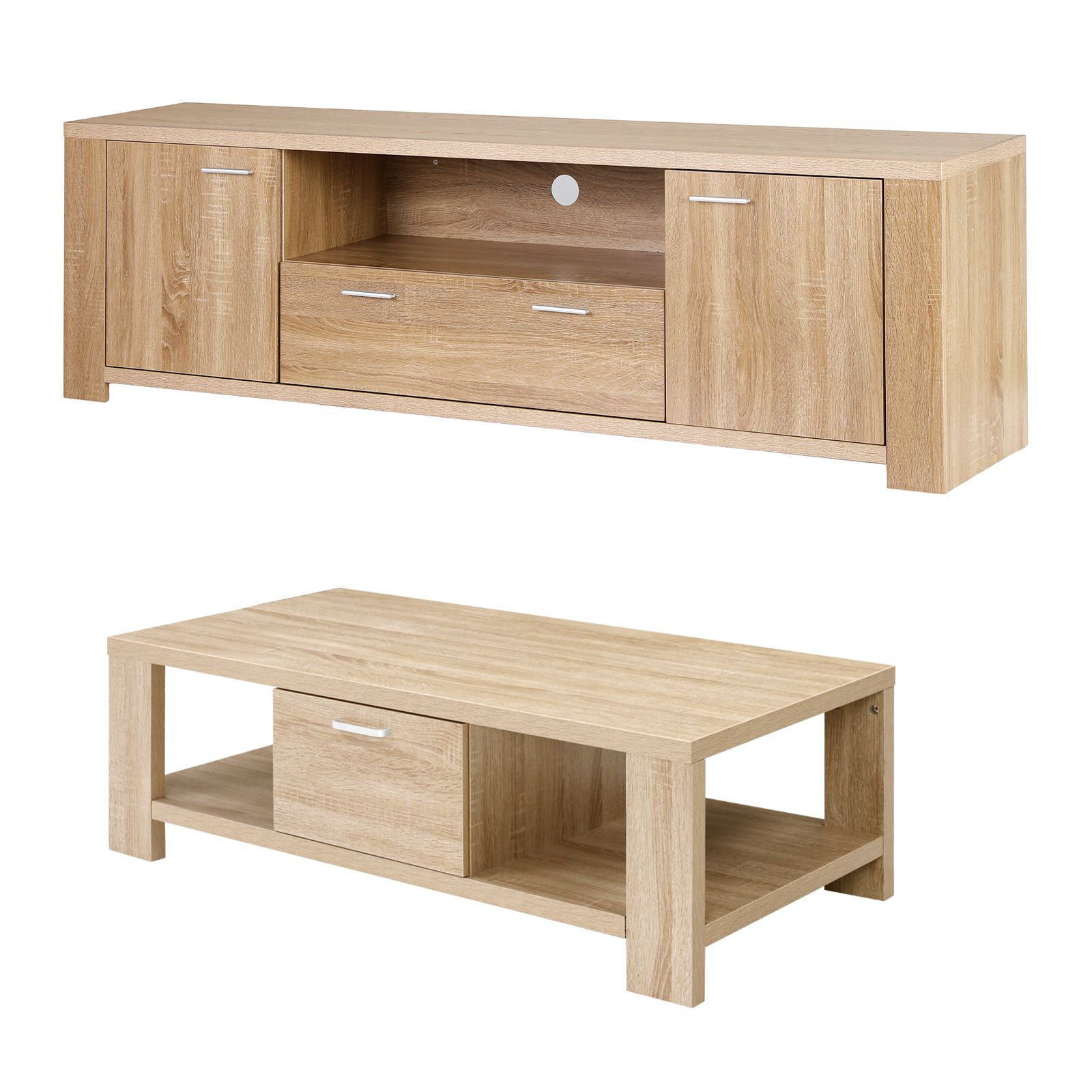 Artiss TV Unit & Coffee Table Set Storage Drawer Pine - Image 1