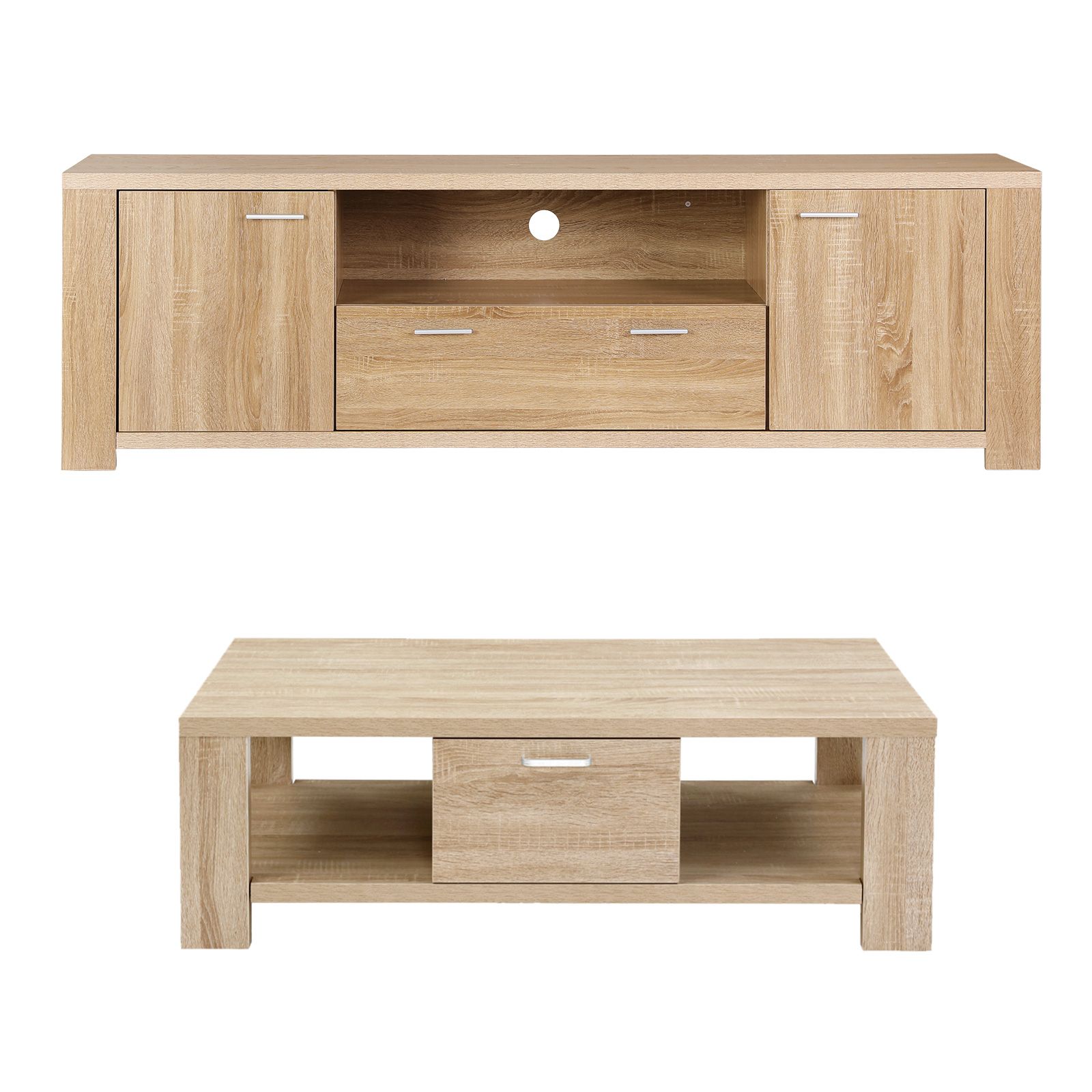 Artiss TV Unit & Coffee Table Set Storage Drawer Pine - Image 4