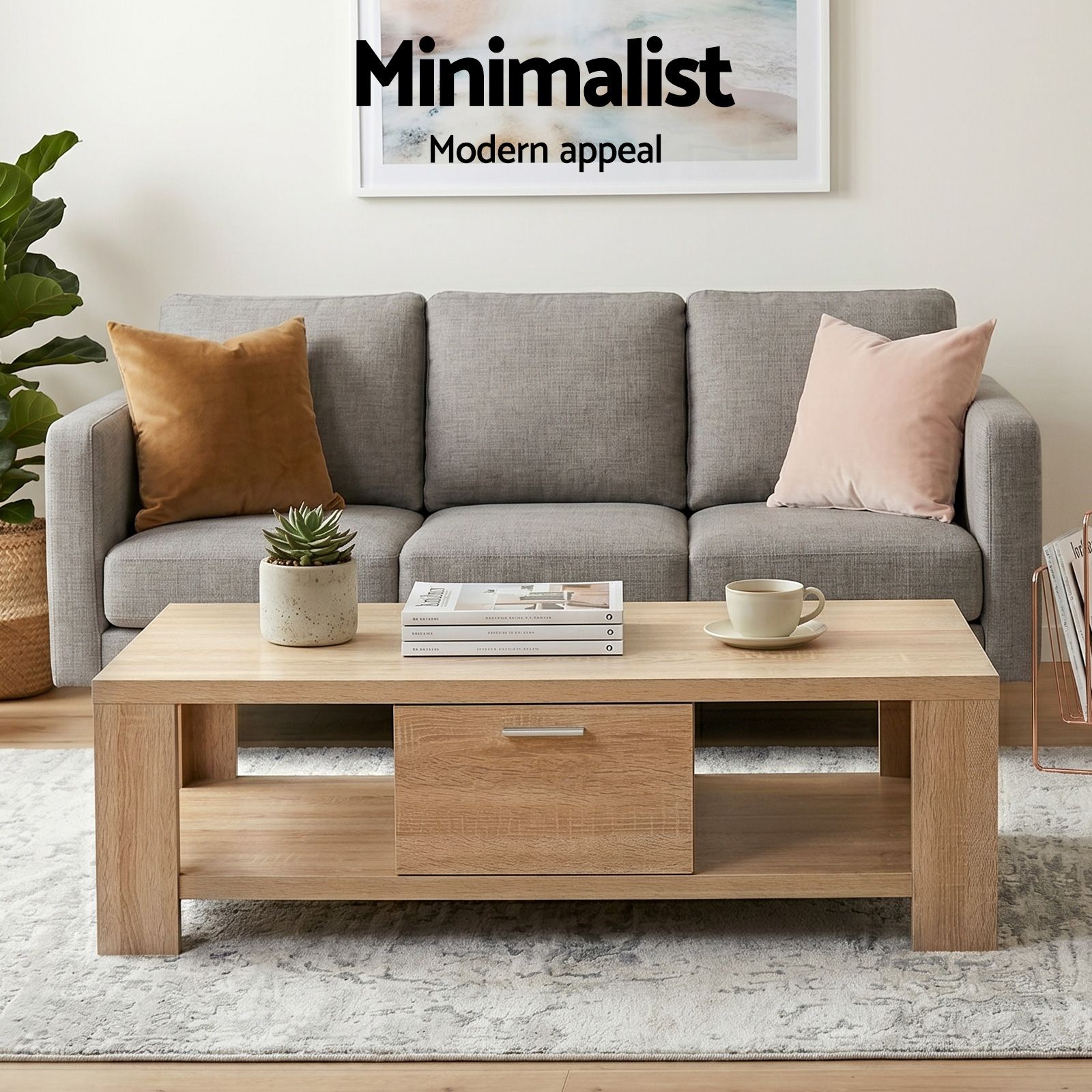 Artiss TV Unit & Coffee Table Set Storage Drawer Pine - Image 6