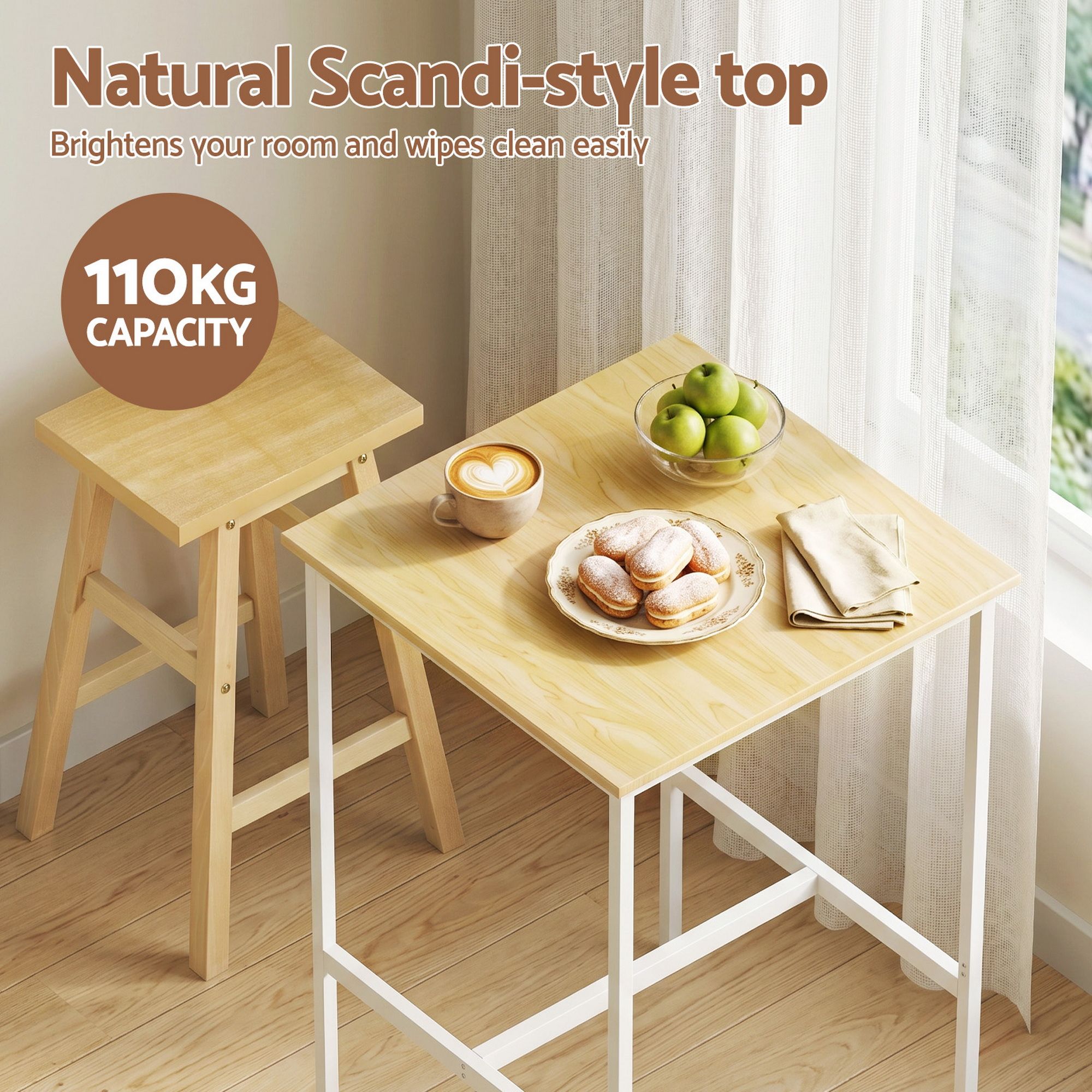 Artiss Bar Table Counter Height Kitchen High Dining Desk Pub 60x92cm Modern Pine - Image 6