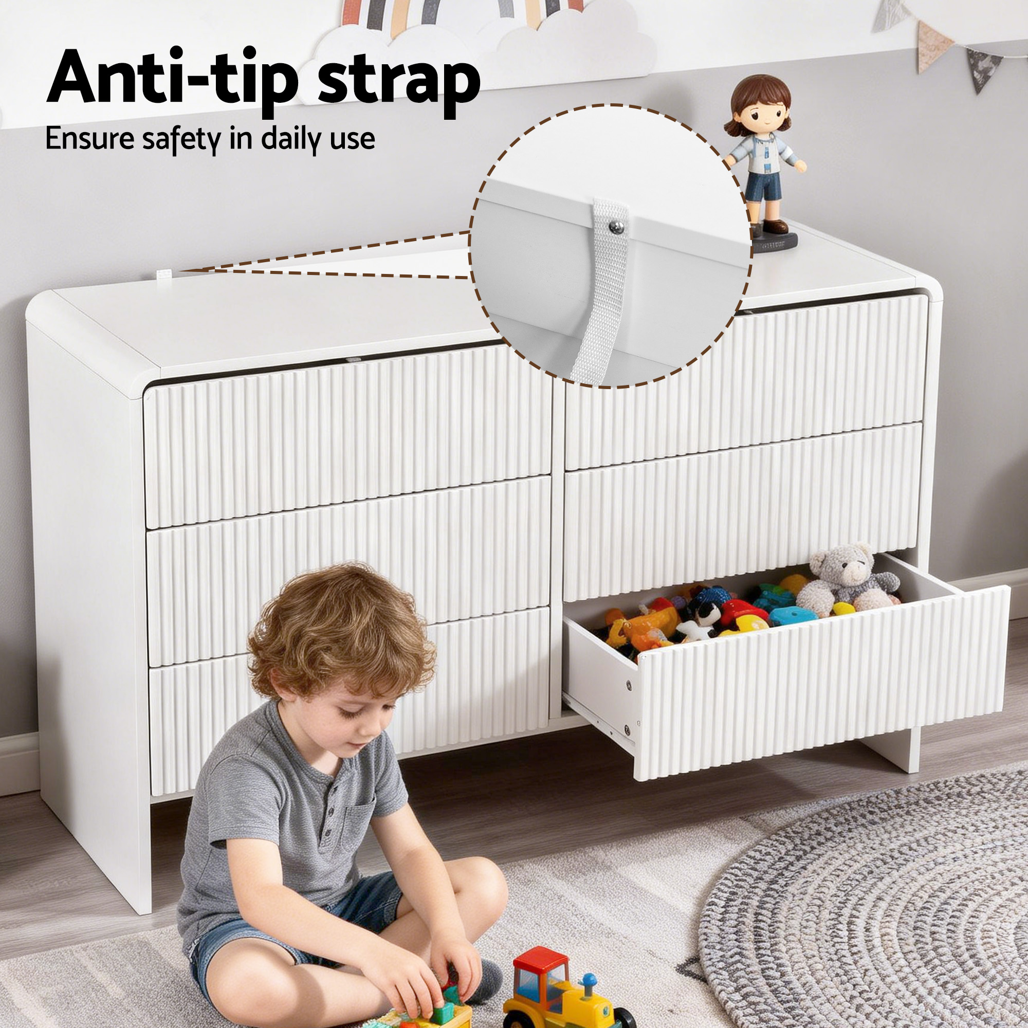 Artiss 6 Chest of Drawers Dresser Cabinet Beige - Image 5