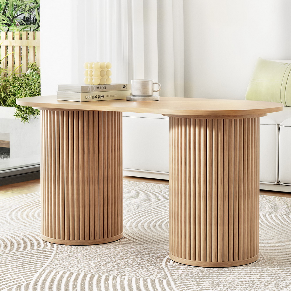 Artiss Coffee Table Oval 100CM Pine Samuel - Image 1