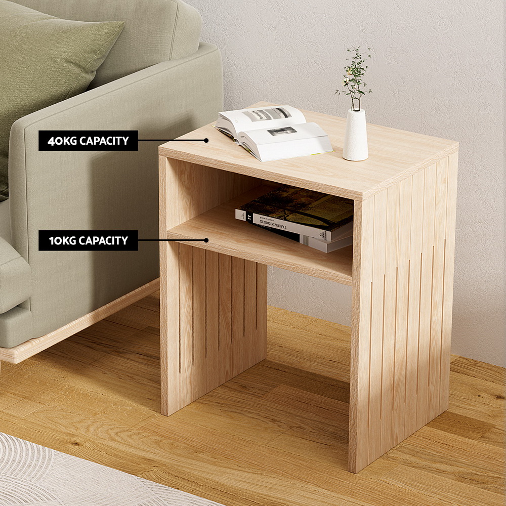 Artiss Coffee Table Storage Shelf Fluted Side Pine - Image 5