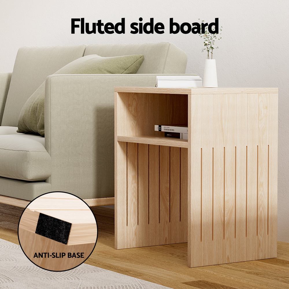 Artiss Coffee Table Storage Shelf Fluted Side Pine - Image 6