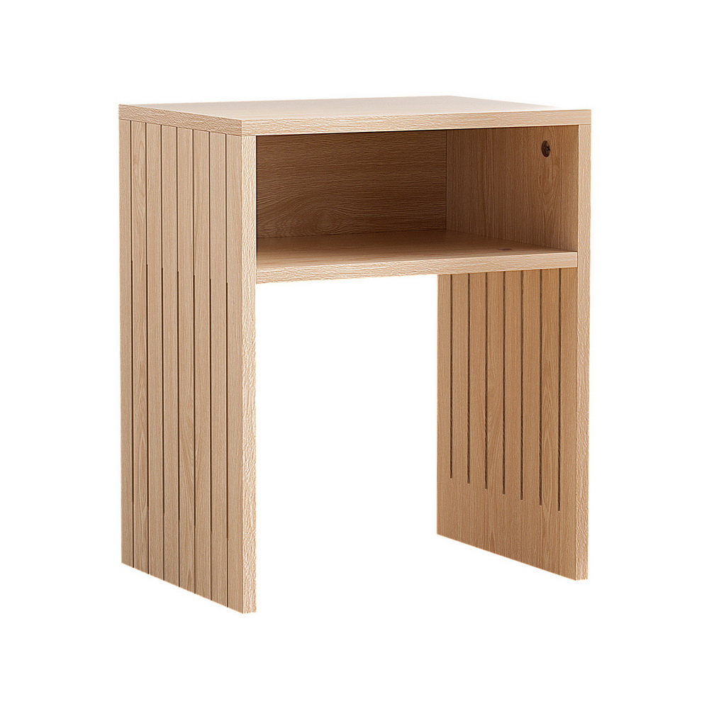 Artiss Coffee Table Storage Shelf Fluted Side Pine - Image 7