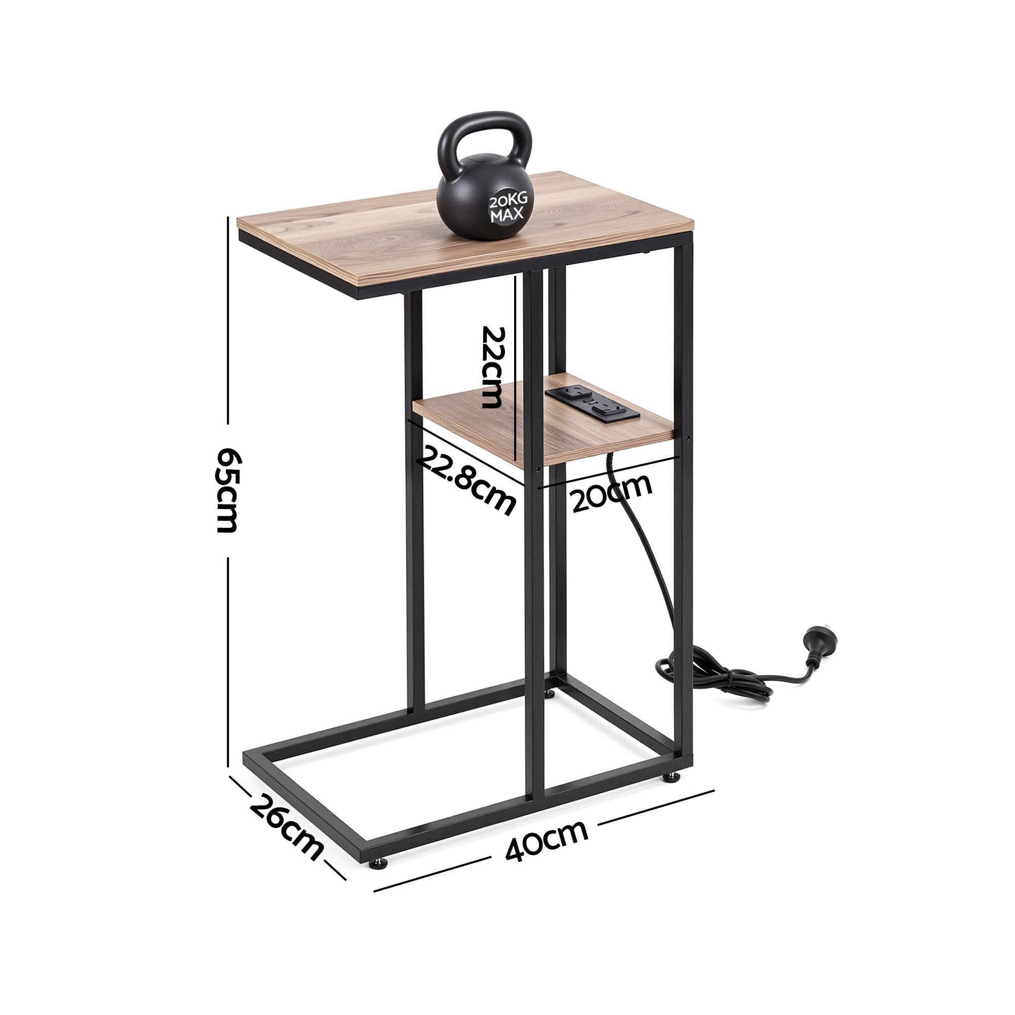 Artiss C-Shaped End Table Charging Station 2-Tier Side Coffee Table Bedside Wood - Image 3