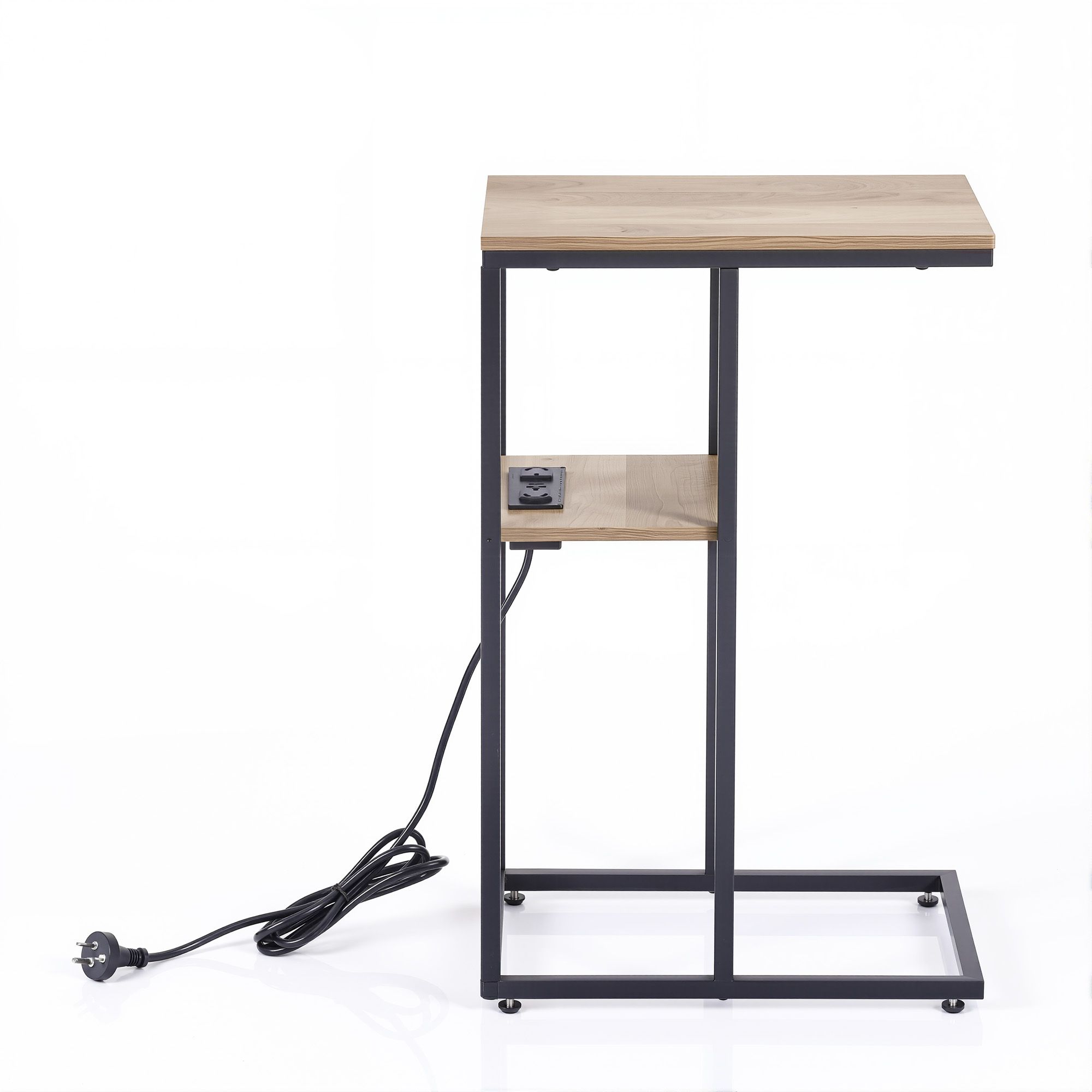 Artiss C-Shaped End Table Charging Station 2-Tier Side Coffee Table Bedside Wood - Image 4