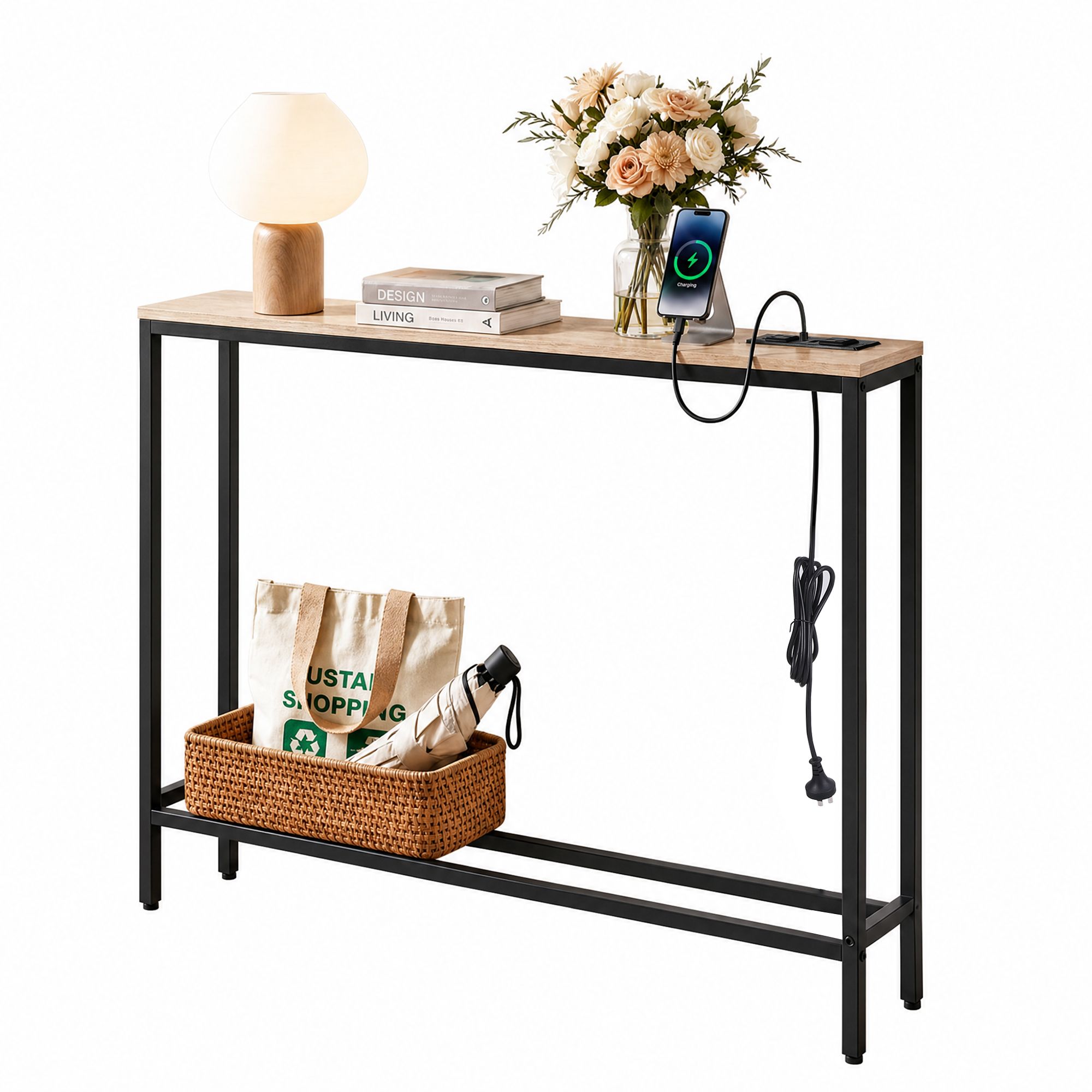 Artiss Console Table Entryway Hallway Display Desk Charging Station Wood - Image 1